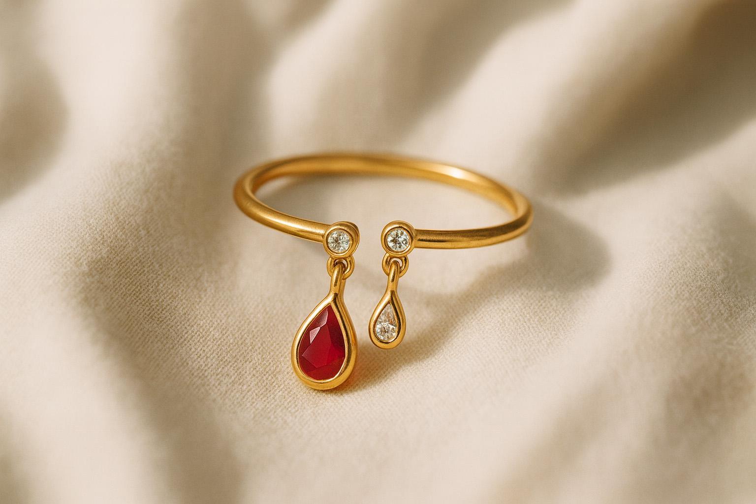 For Sale:  Pear ruby opend ended 14k gold ring 2