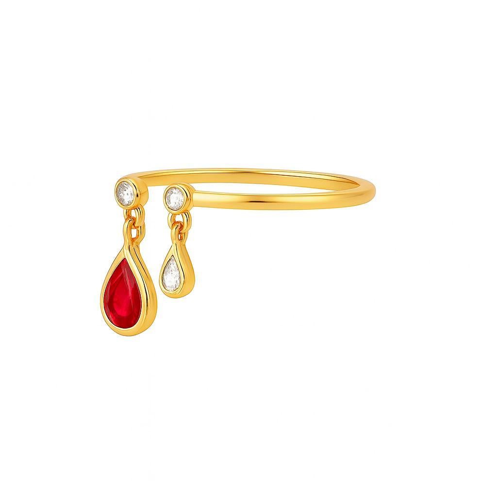For Sale:  Pear ruby opend ended 14k gold ring 4