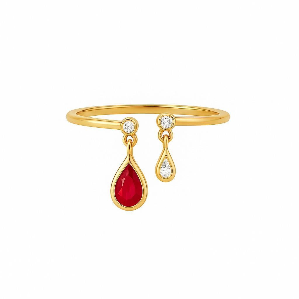 For Sale:  Pear ruby opend ended 14k gold ring 6