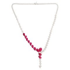 Collar de Piedras Preciosas Procesadas Rubí Pera Diamante Trillón Oro Blanco 14 Kilates