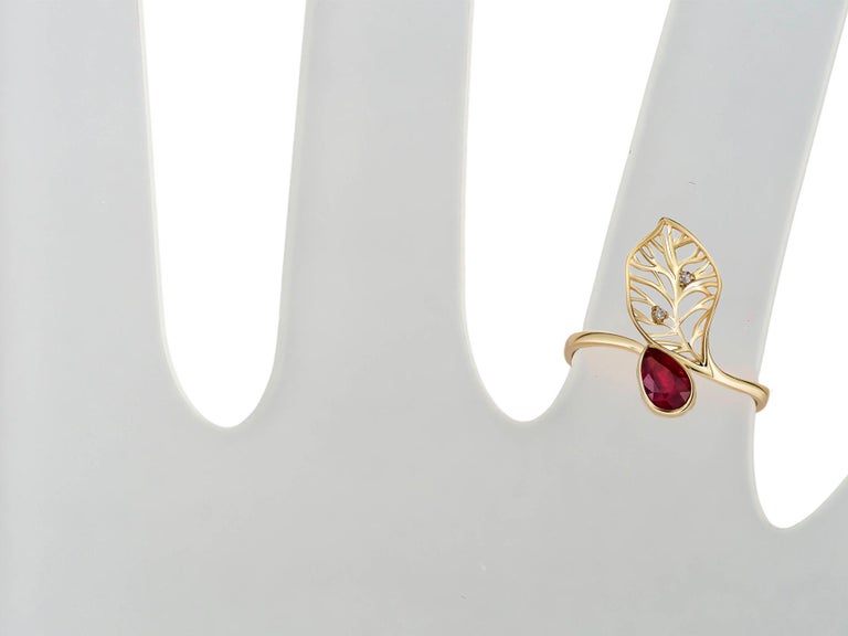 For Sale:  Pear ruby ring in 14 karat gold. Ruby ring. July birthstone ruby gold ring. 7