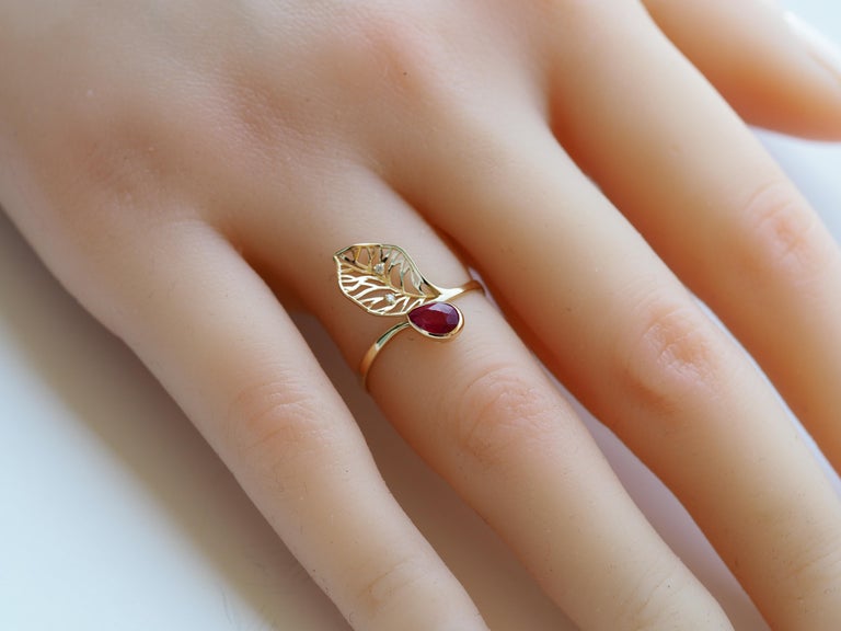 For Sale:  Pear ruby ring in 14 karat gold. Ruby ring. July birthstone ruby gold ring. 8