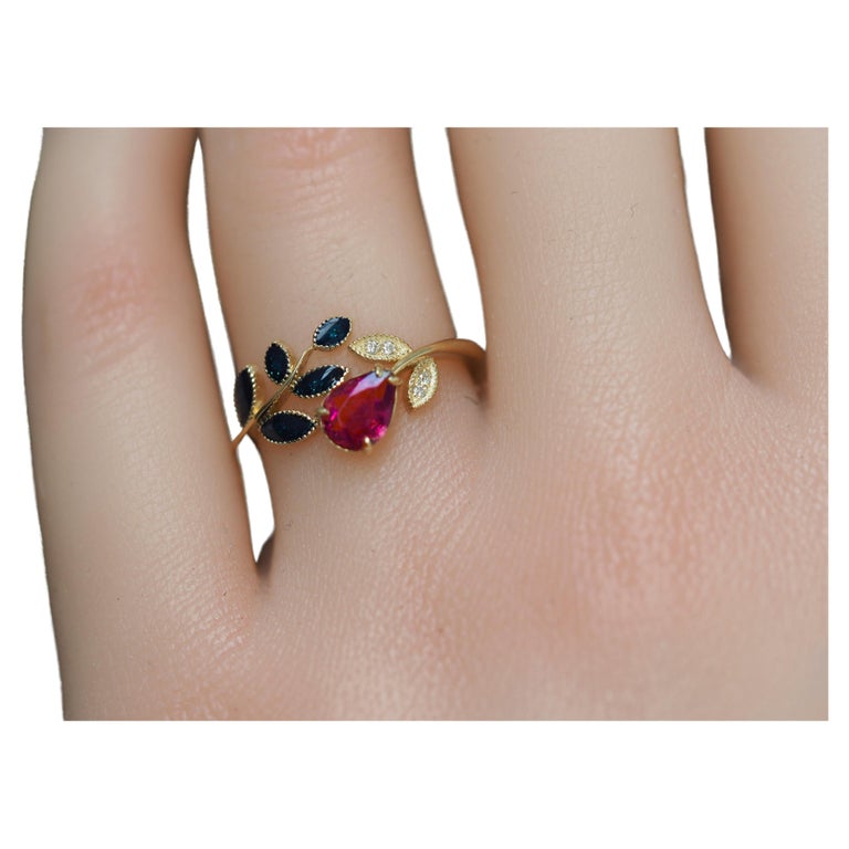 Customizable Pear ruby ring in 14 karat gold. Genuine ruby ring ! For ...