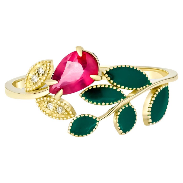 Enamel 14k Gold Leaf Ring Maile Leaf Men's Band – Na Hoku