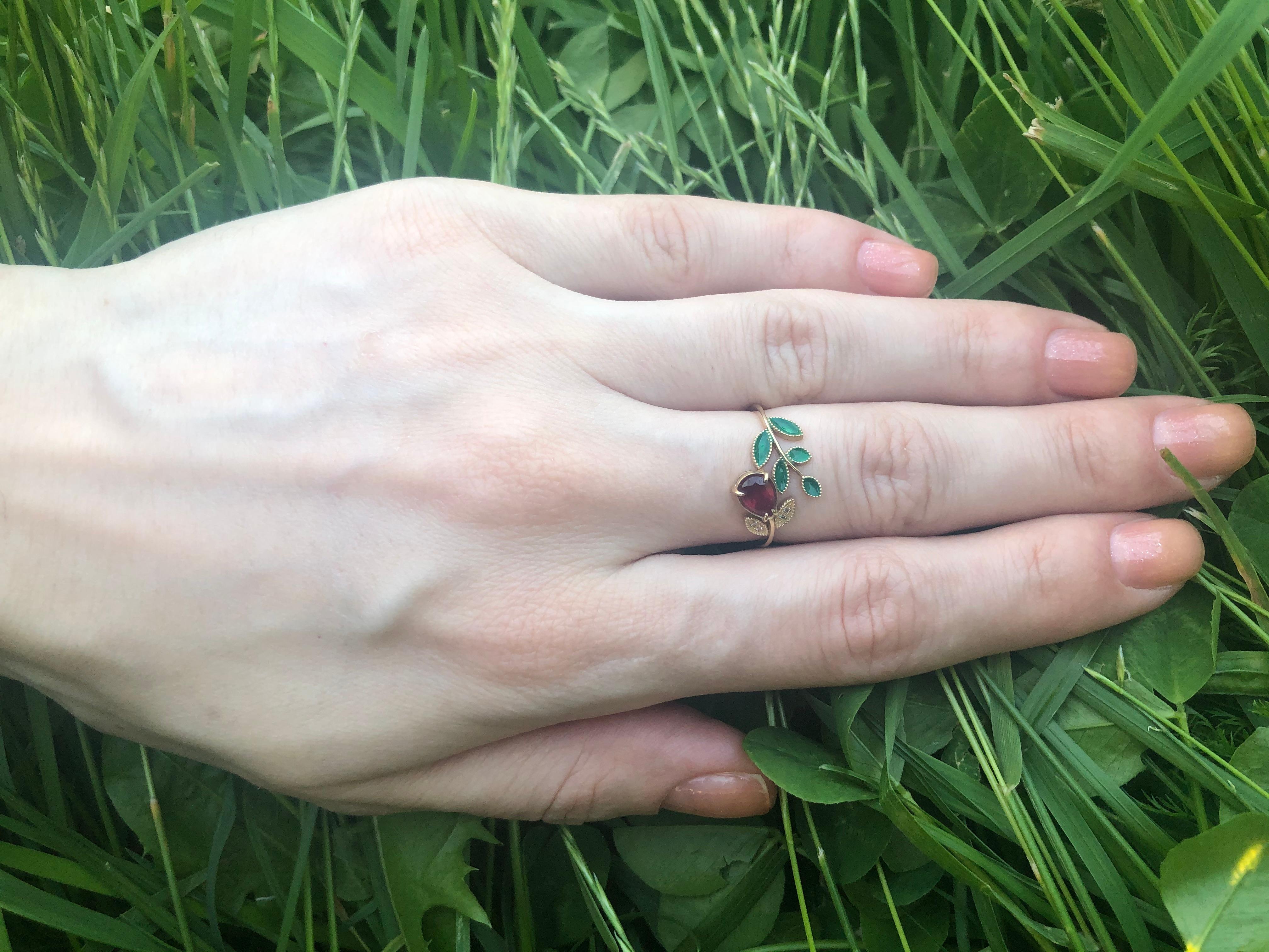 For Sale:  Enamel 14k gold ring with ruby and diamonds 10