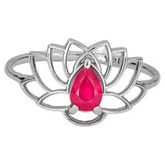 Pear Ruby Ring in 14 Karat Gold, Lotus Ring with Ruby