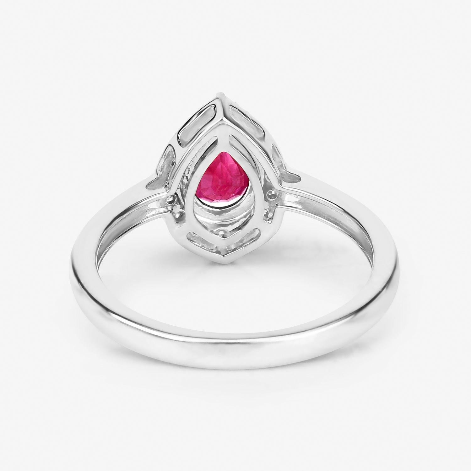 Women's Pear Ruby Ring With Diamonds 0.92 Carats 14K White Gold For Sale