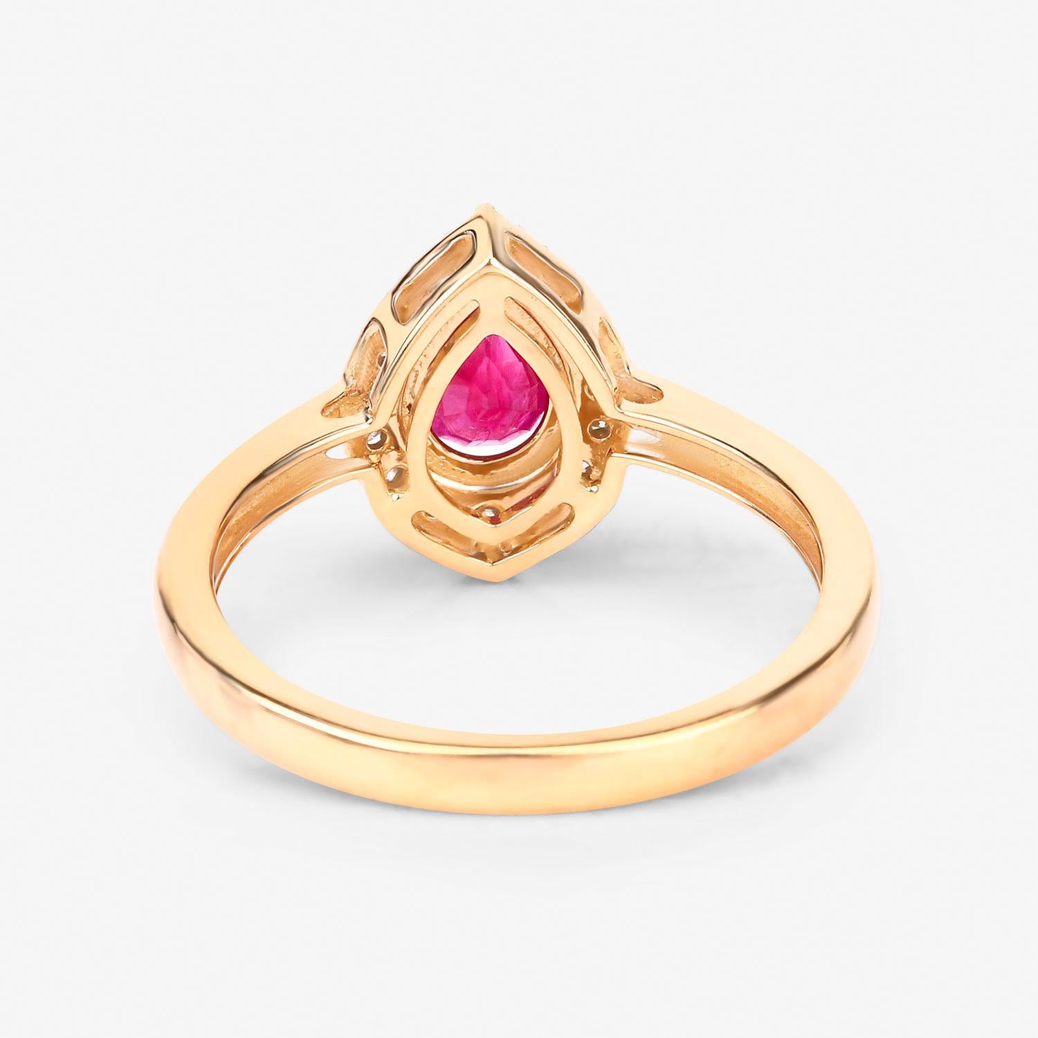 Women's Pear Ruby Ring With Diamonds 0.92 Carats 14K Yellow Gold For Sale