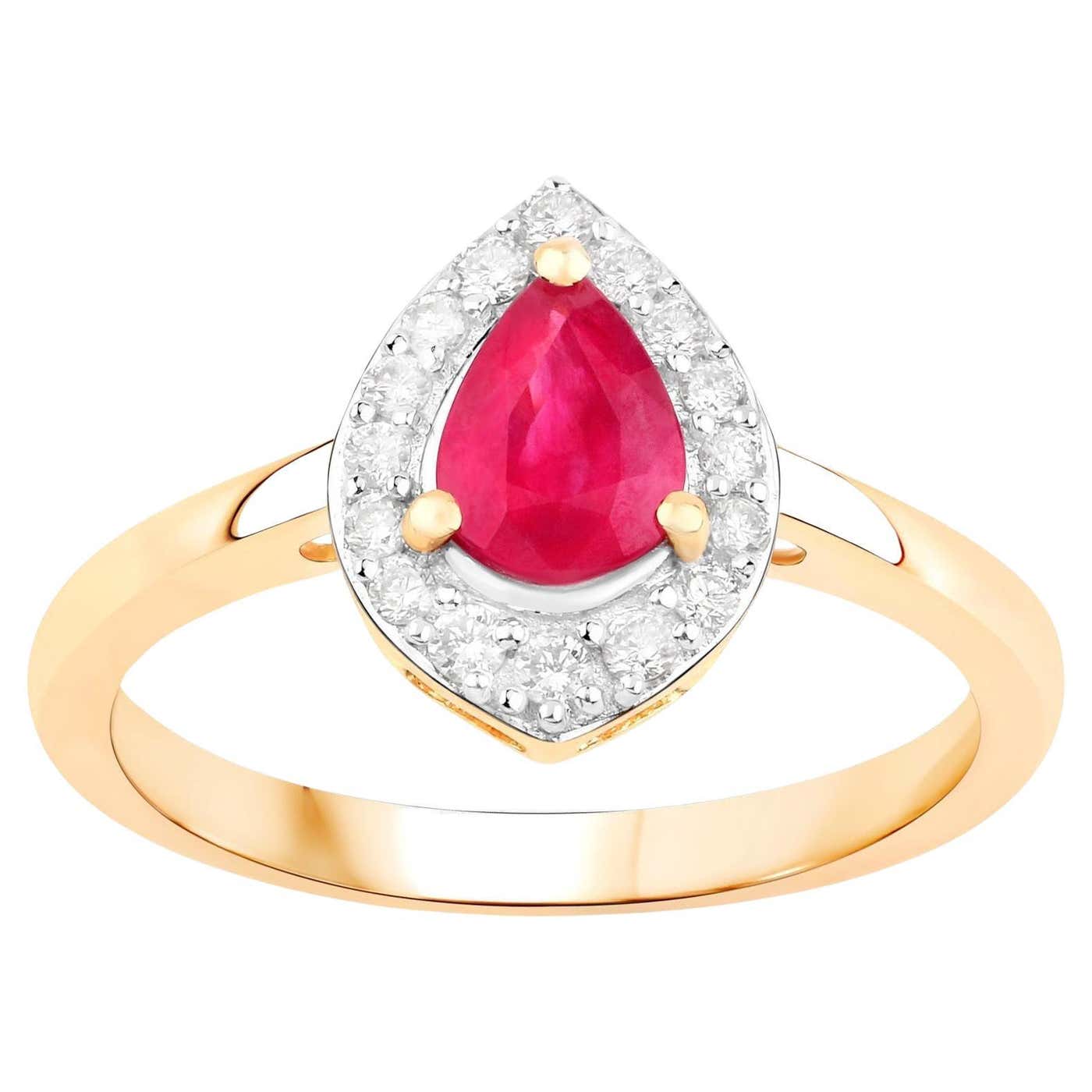 Pear Ruby Ring With Diamonds 0.92 Carats 14K Yellow Gold For Sale at ...
