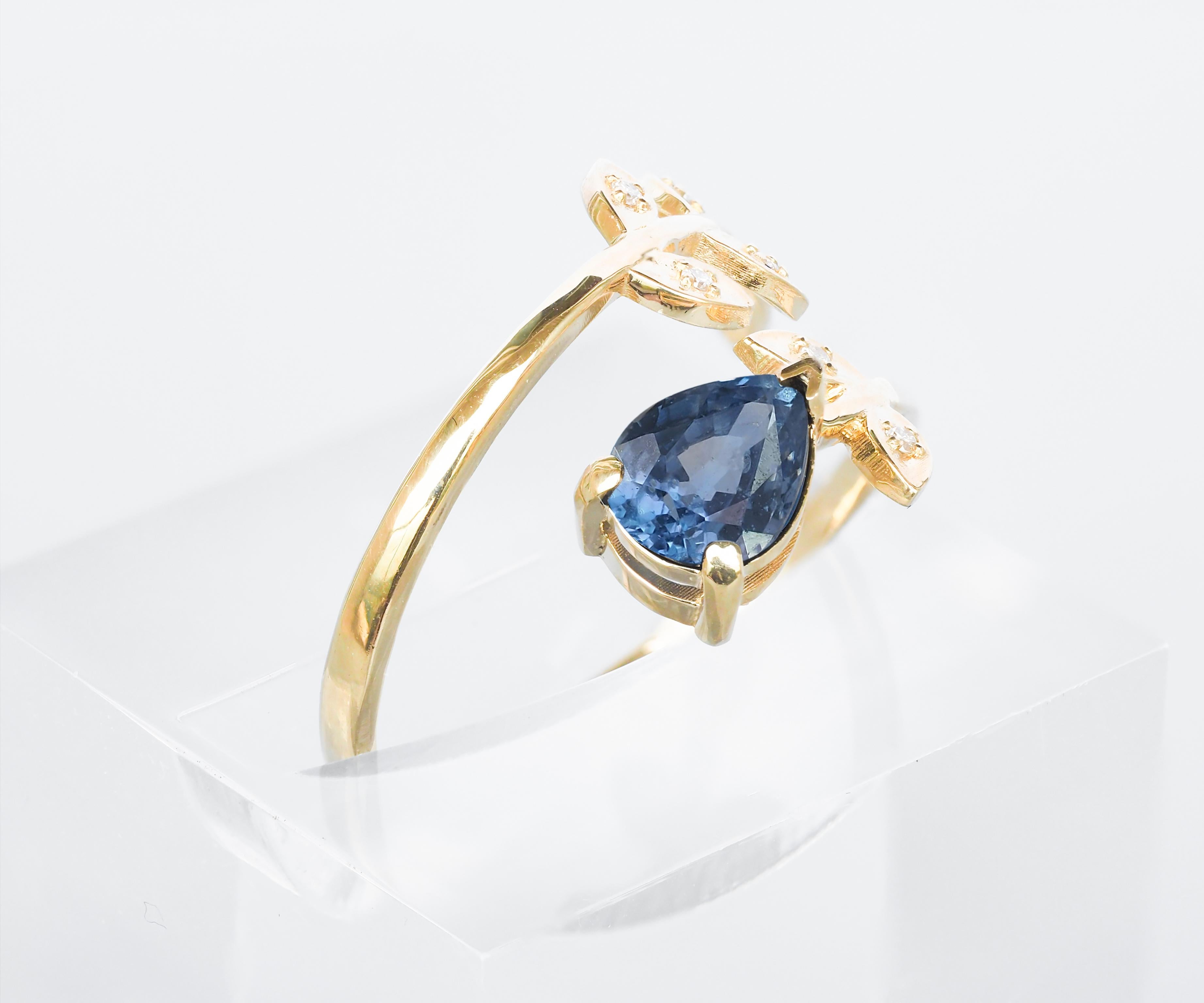 Im Angebot: Ring aus 14-karätigem Gold mit Birnensaphir. Goldring mit blauem Saphir. () 6