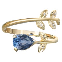 Pear Sapphire 14k Gold Ring, Blue Sapphire Gold Ring
