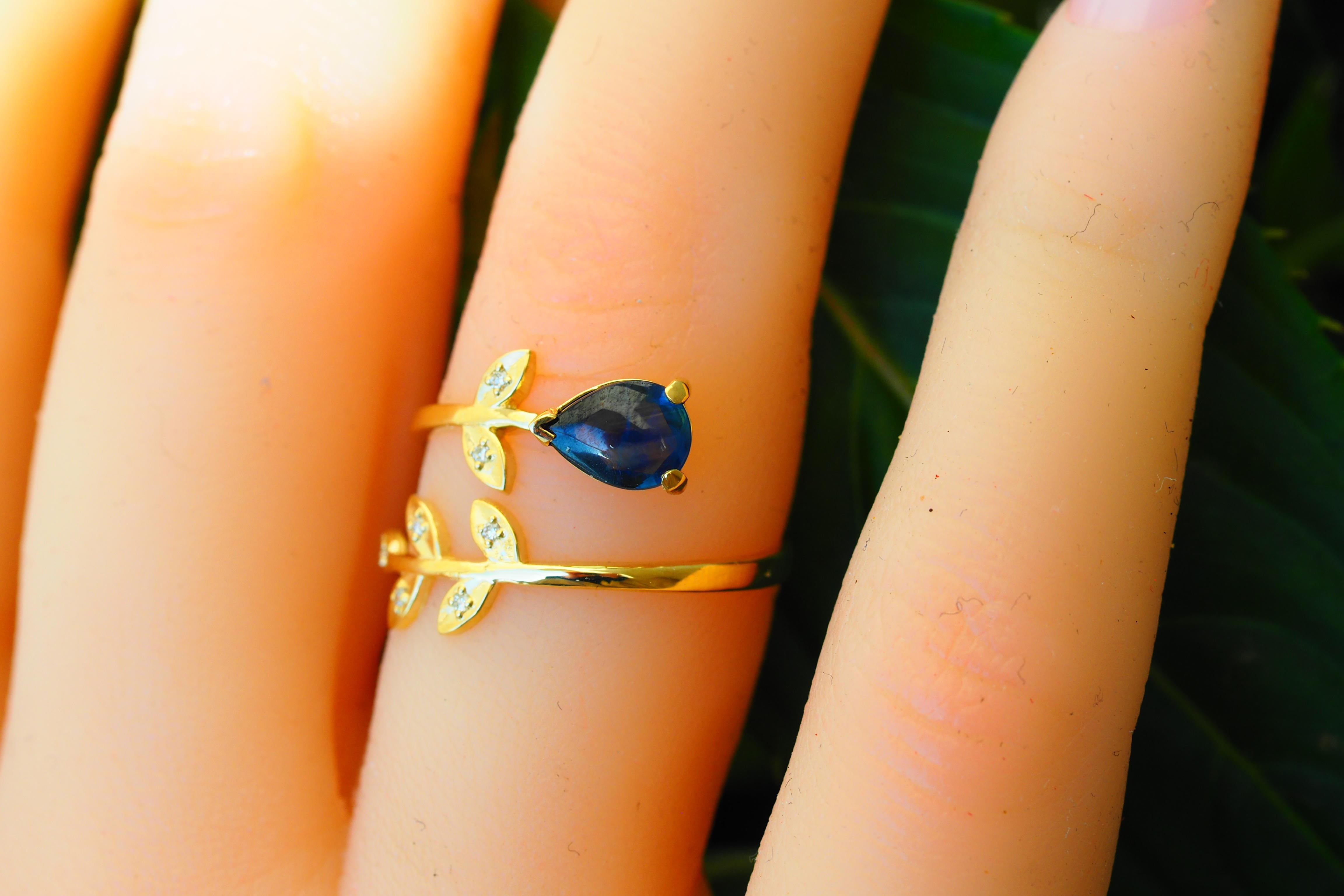 Pear sapphire 14k gold ring.  For Sale 4