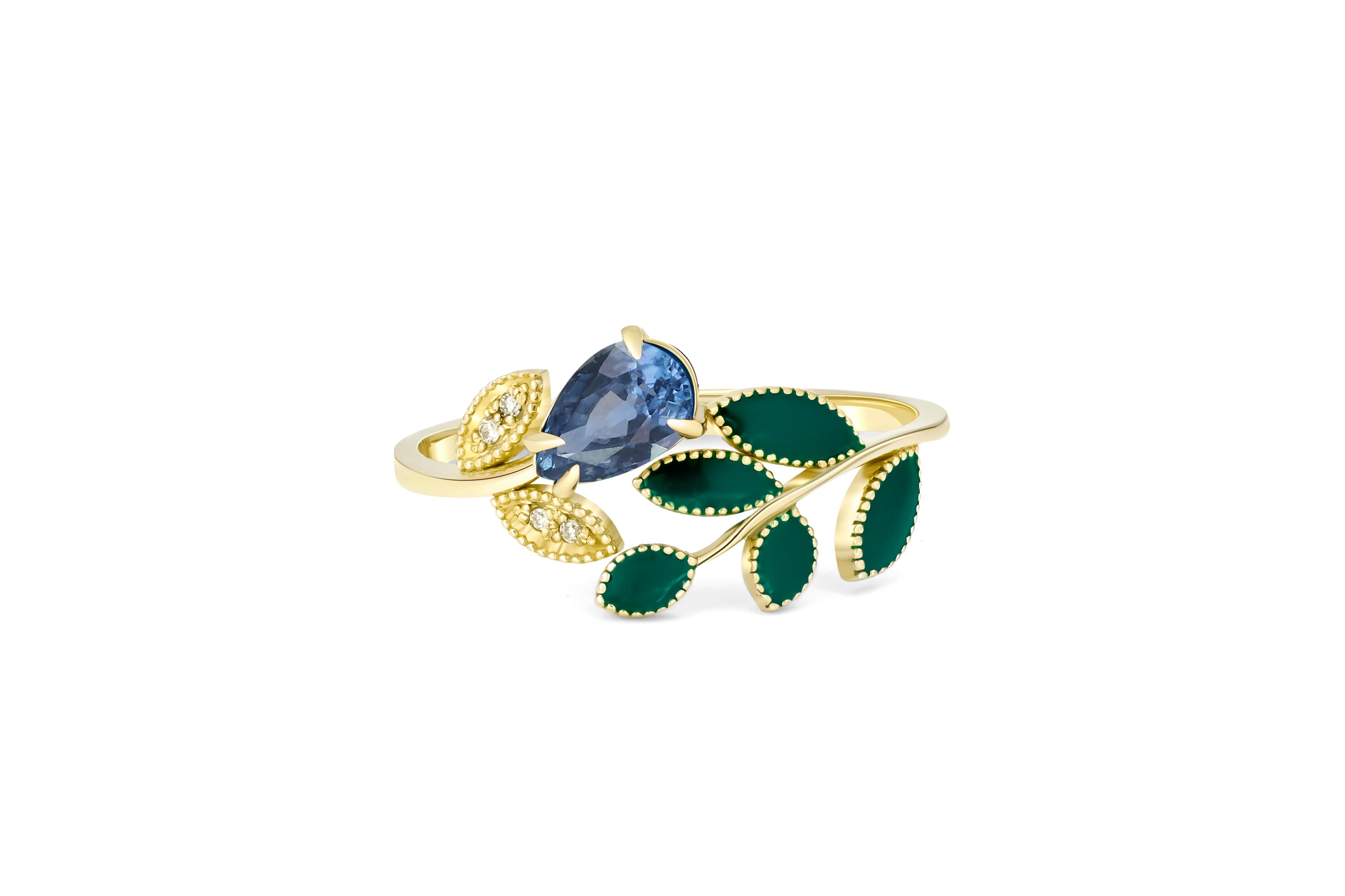 For Sale:  Pear sapphire 14k gold ring. 3