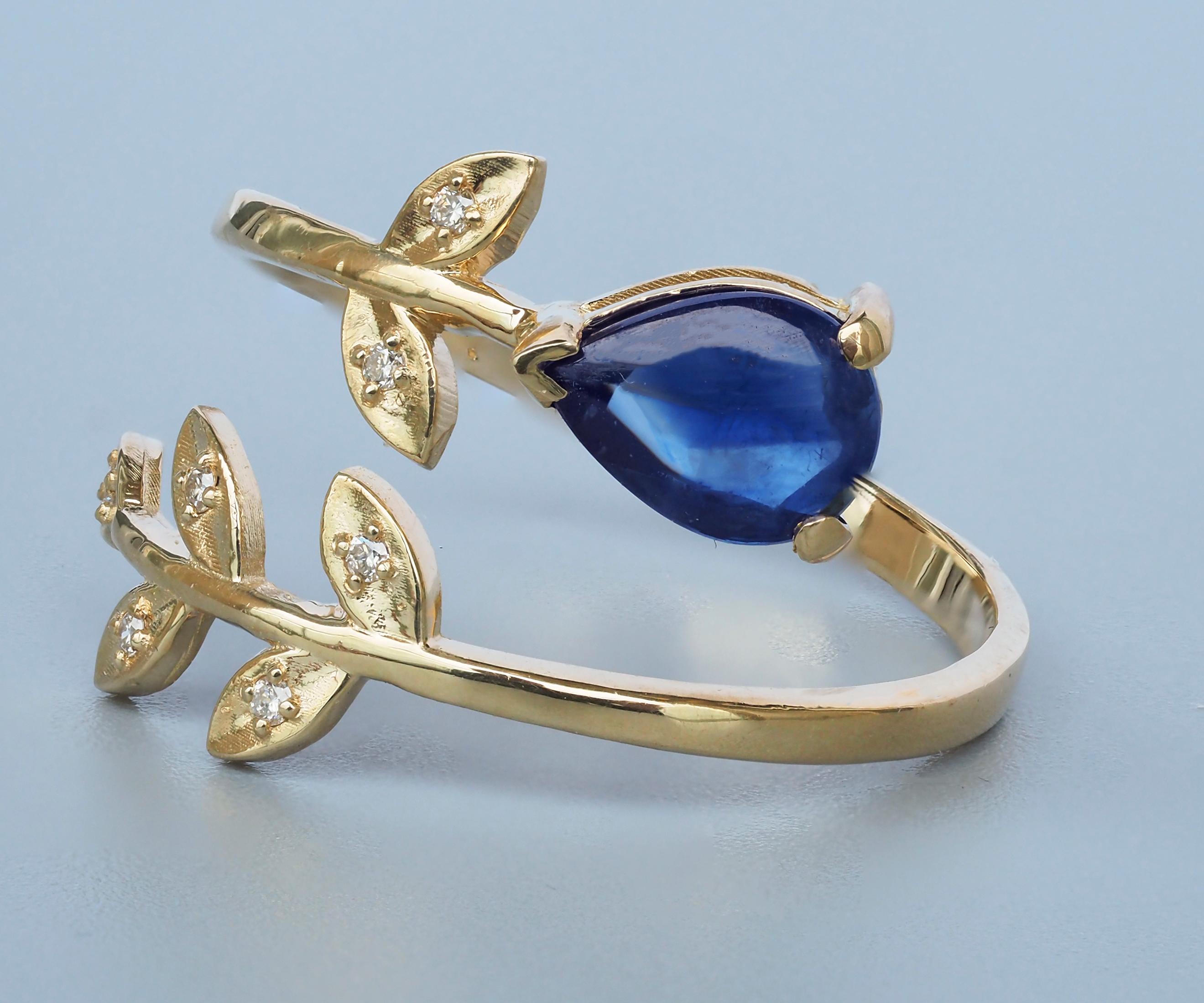 Pear sapphire 14k gold ring. For Sale 1