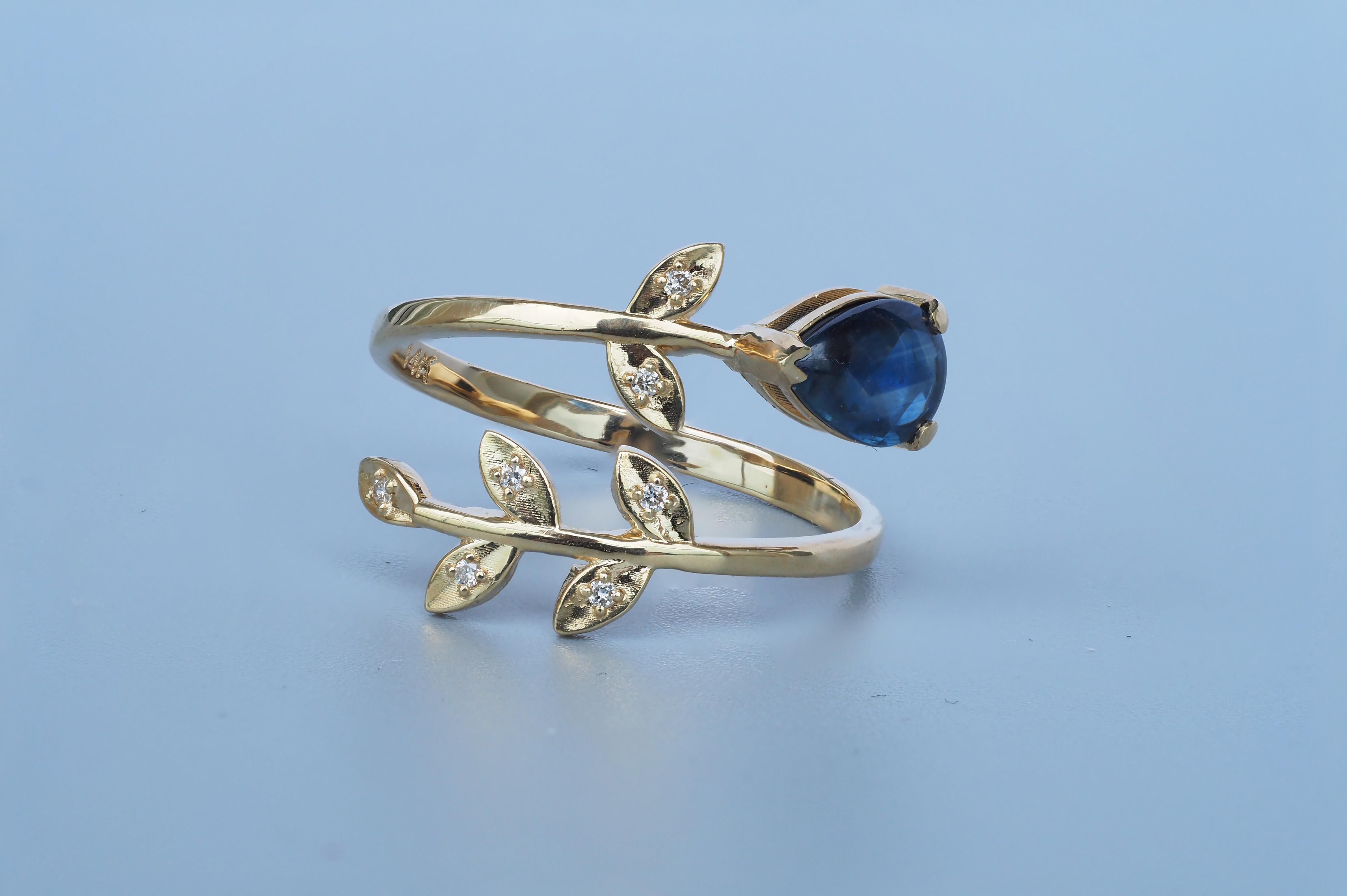 Pear sapphire 14k gold ring. For Sale 2