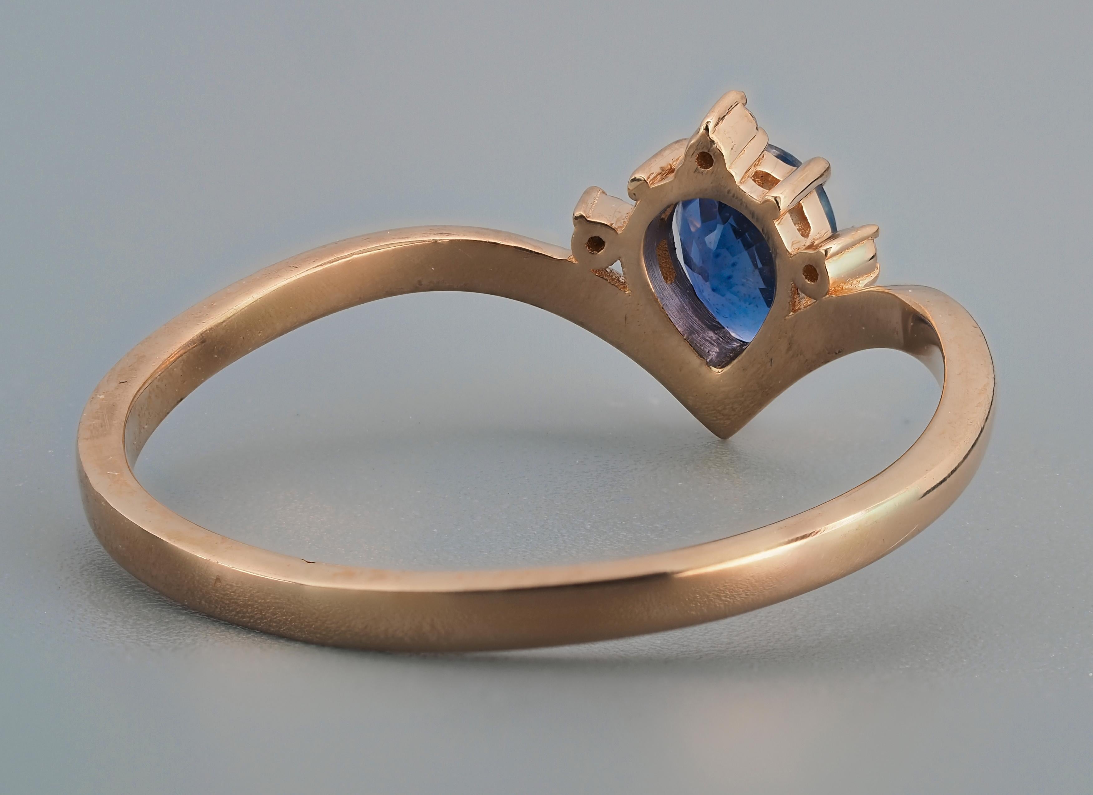 Pear sapphire 14k gold ring.  In New Condition For Sale In Istanbul, TR