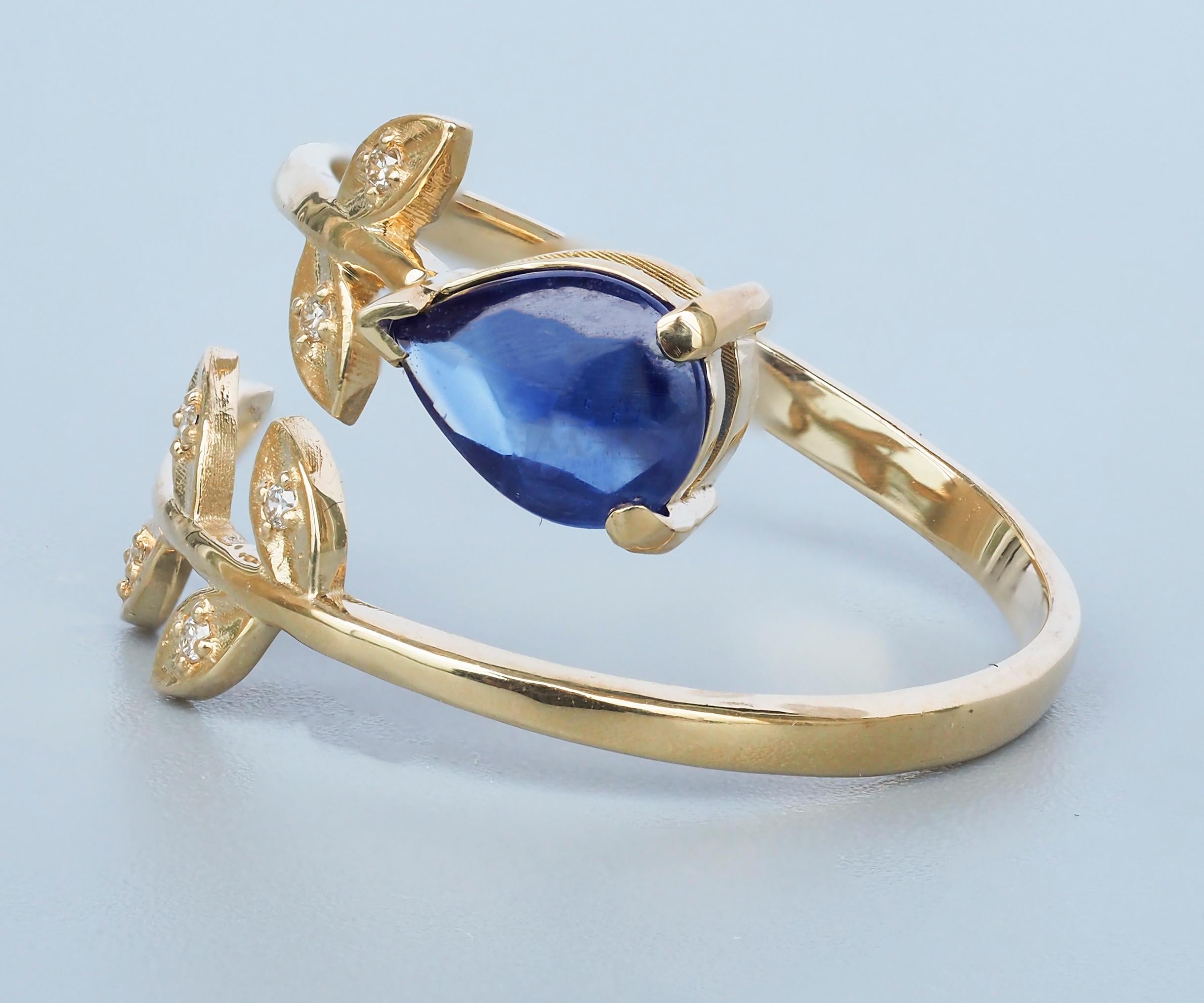 Pear sapphire 14k gold ring.  In New Condition For Sale In Istanbul, TR