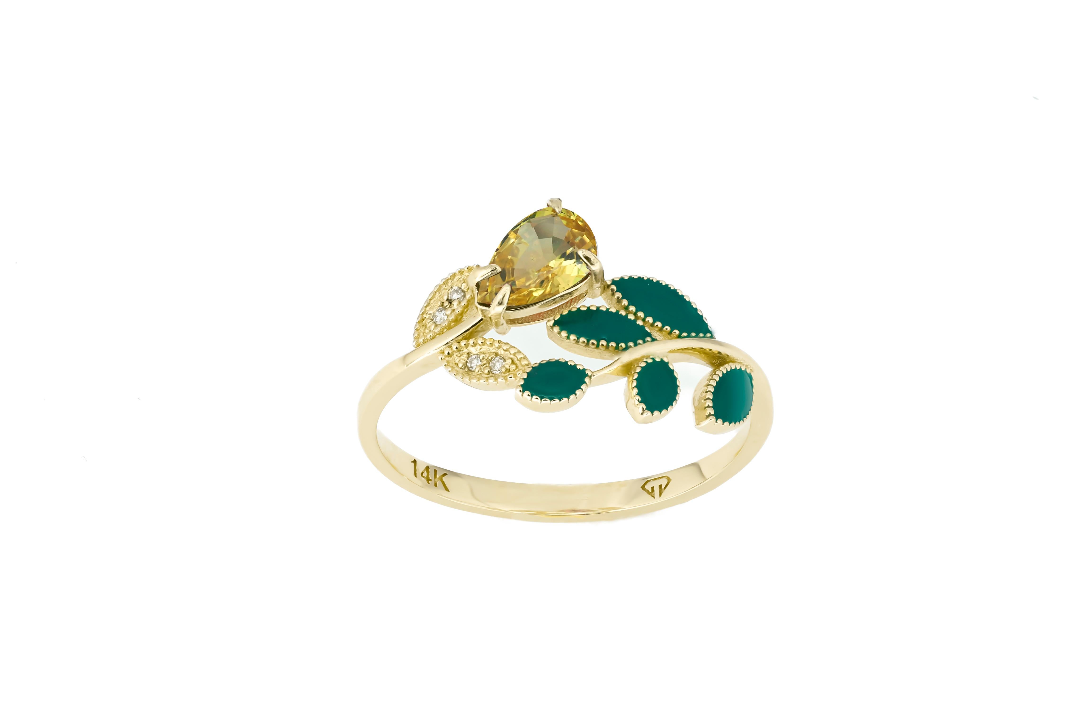 For Sale:  Pear sapphire 14k gold ring. 5