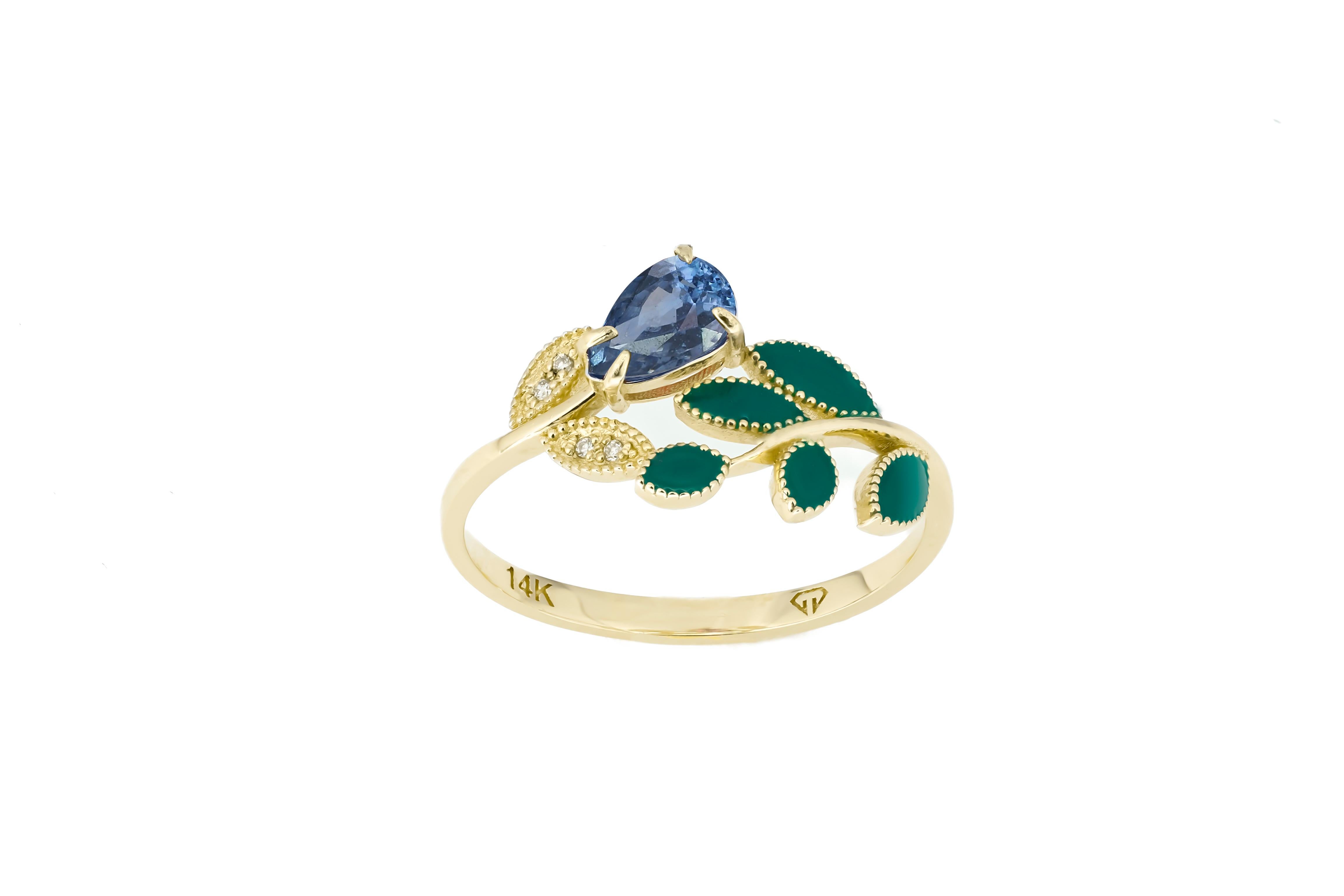 For Sale:  Pear sapphire 14k gold ring. 5