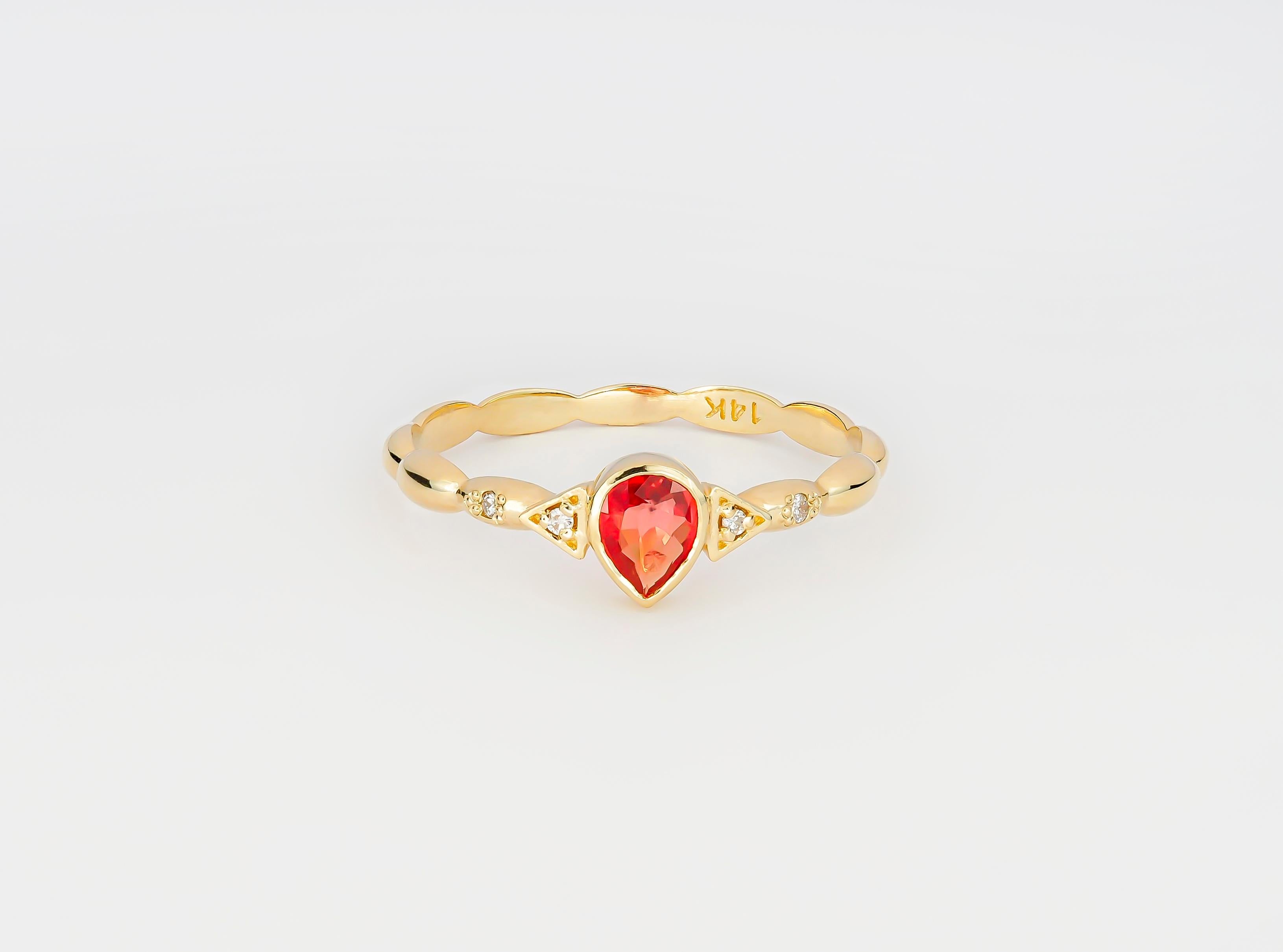 Women's Pear sapphire 14k gold ring. 