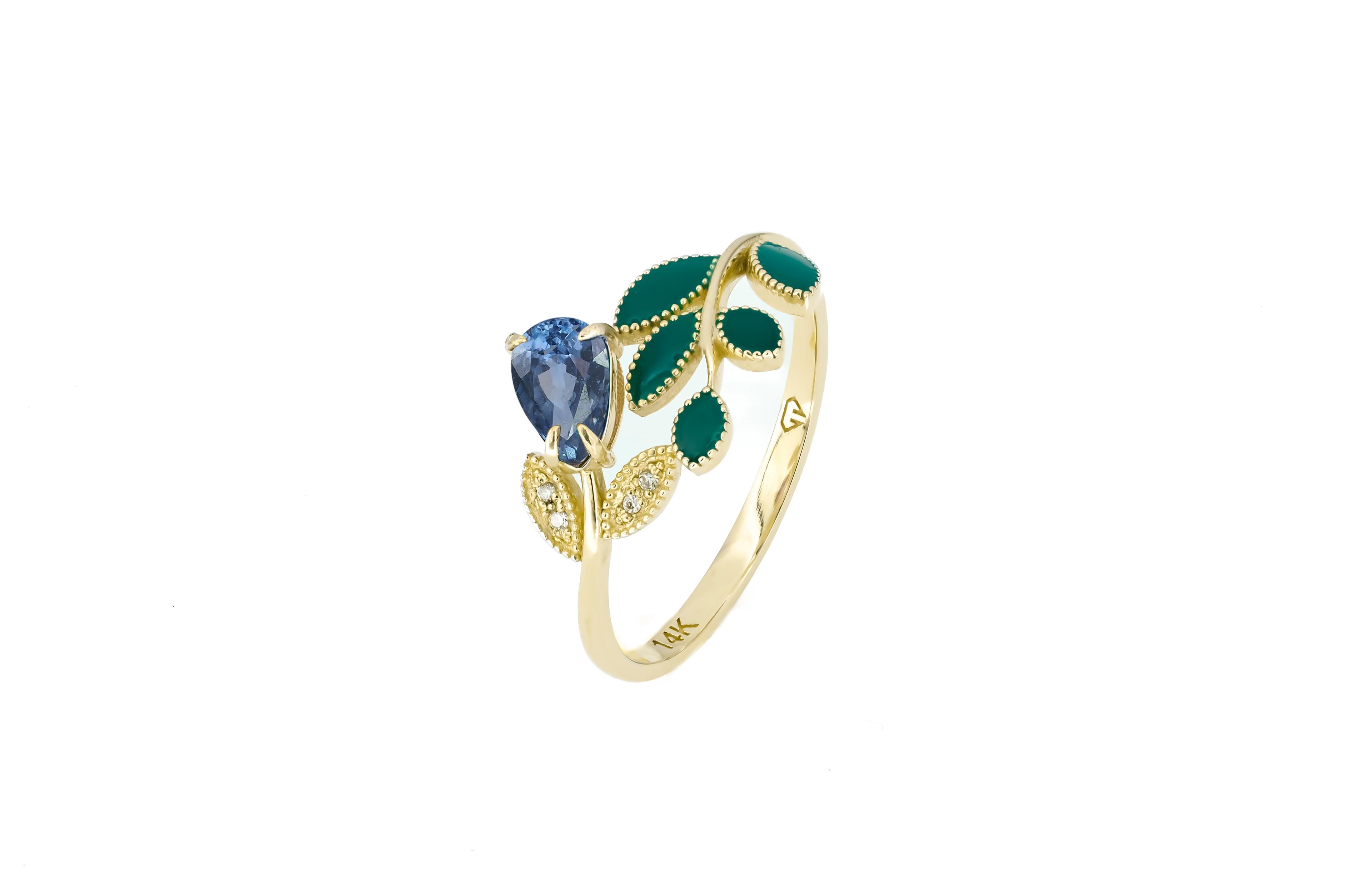 For Sale:  Pear sapphire 14k gold ring. 6