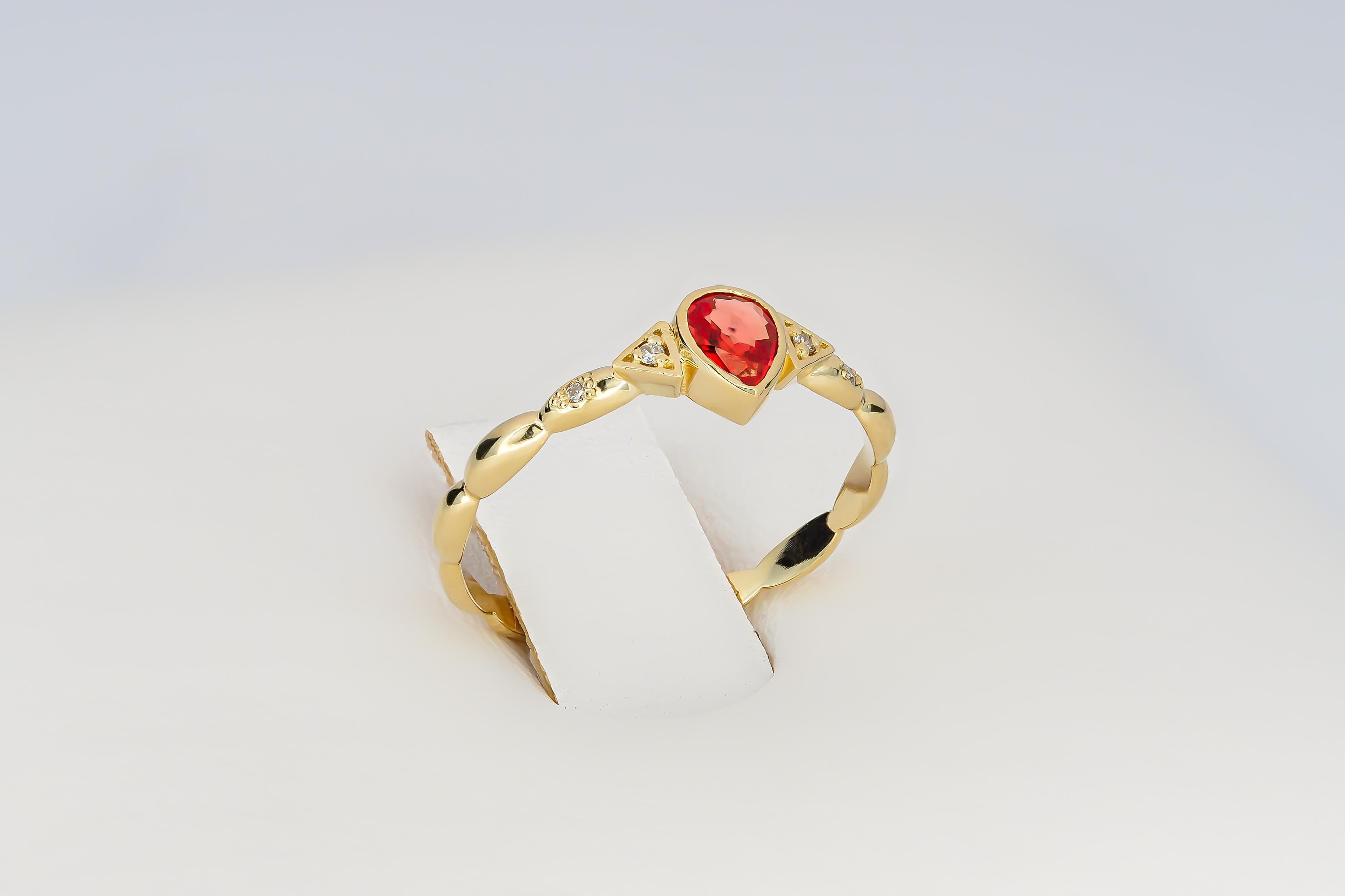 Pear sapphire 14k gold ring.  For Sale 1