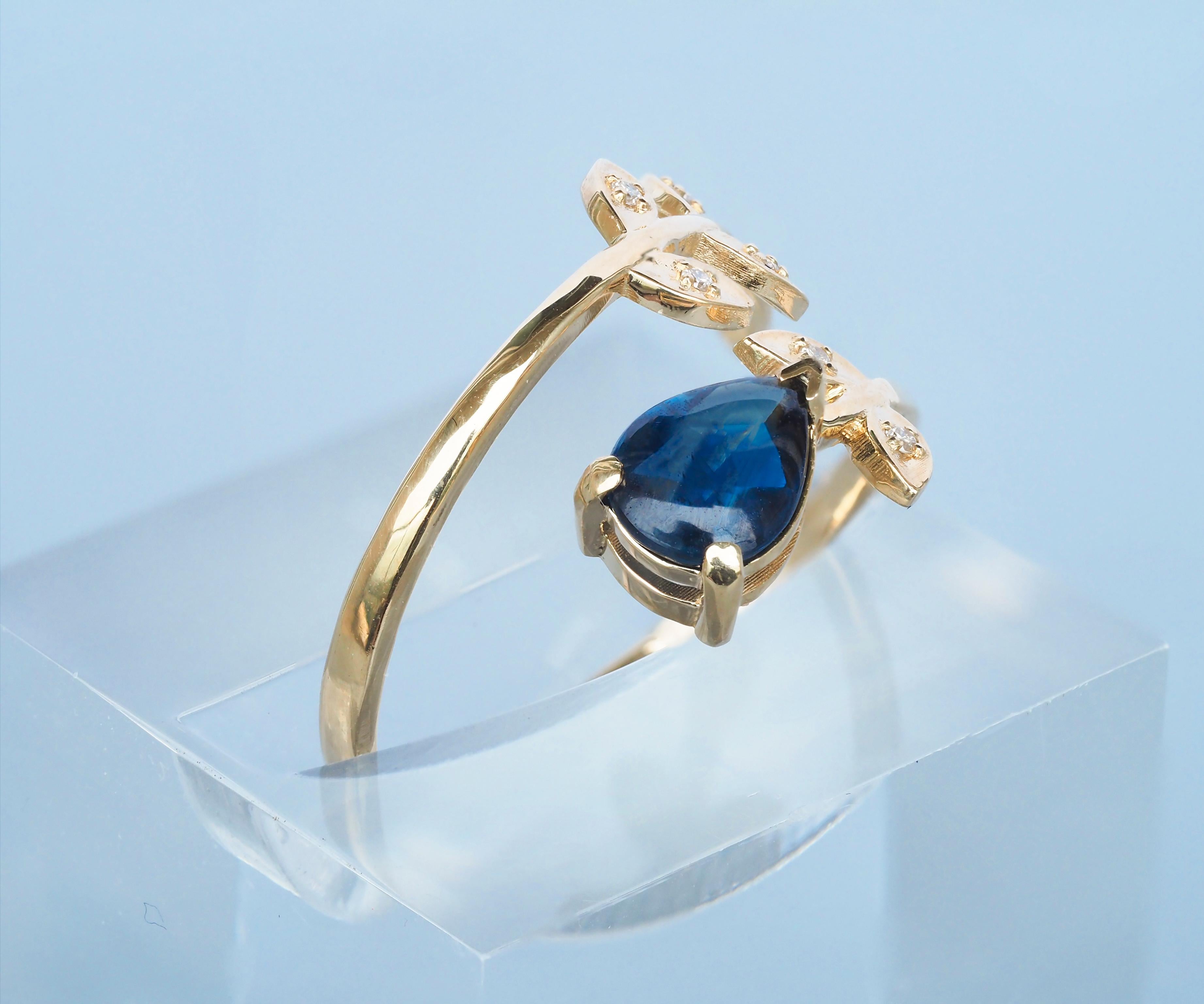 Pear sapphire 14k gold ring. For Sale 6