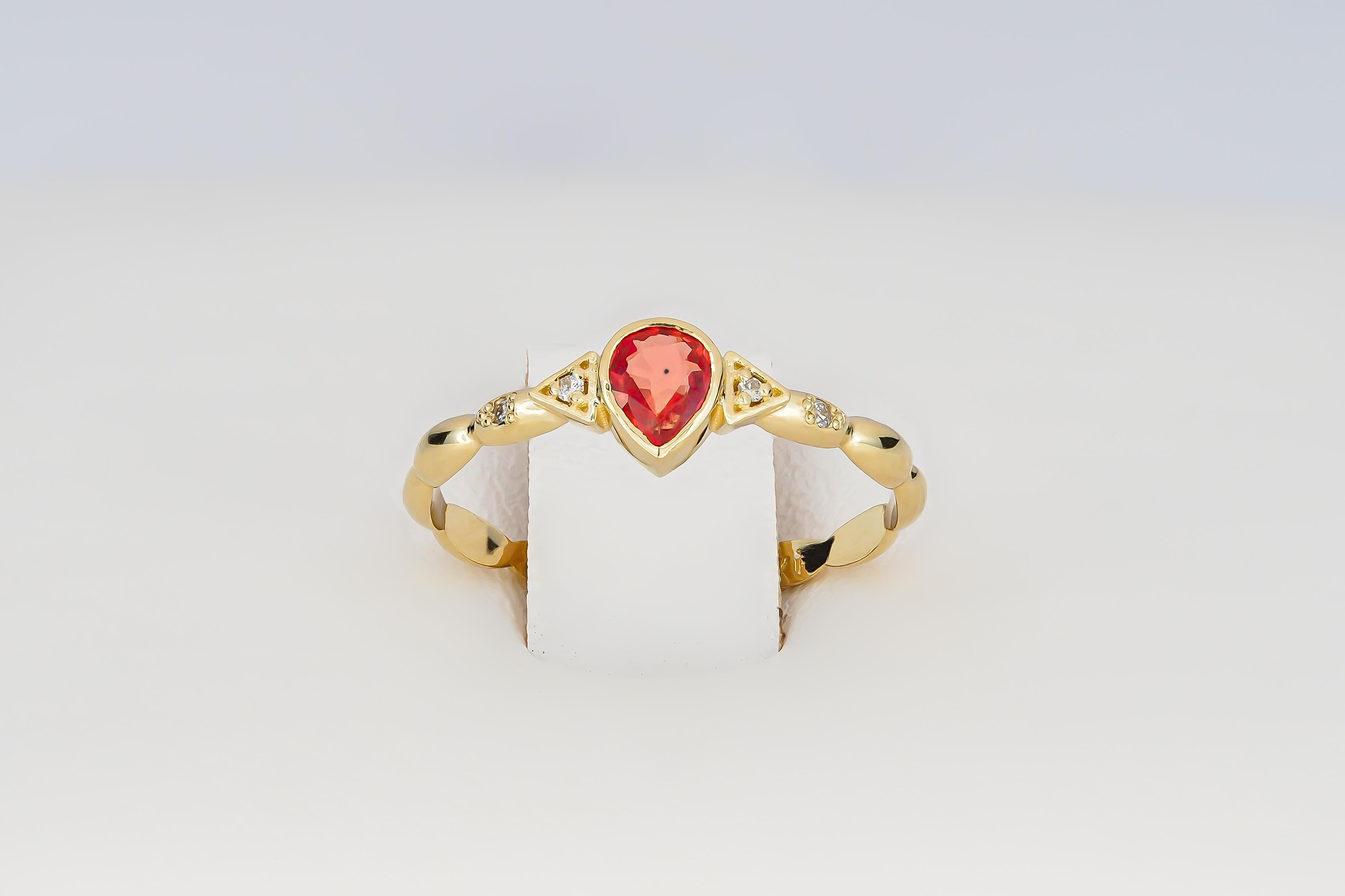 Pear sapphire 14k gold ring.  3