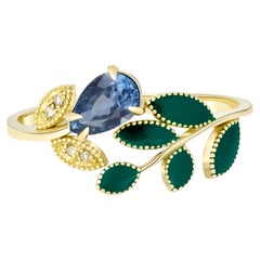 Ring aus 14-karätigem Gold mit Birnensaphir.