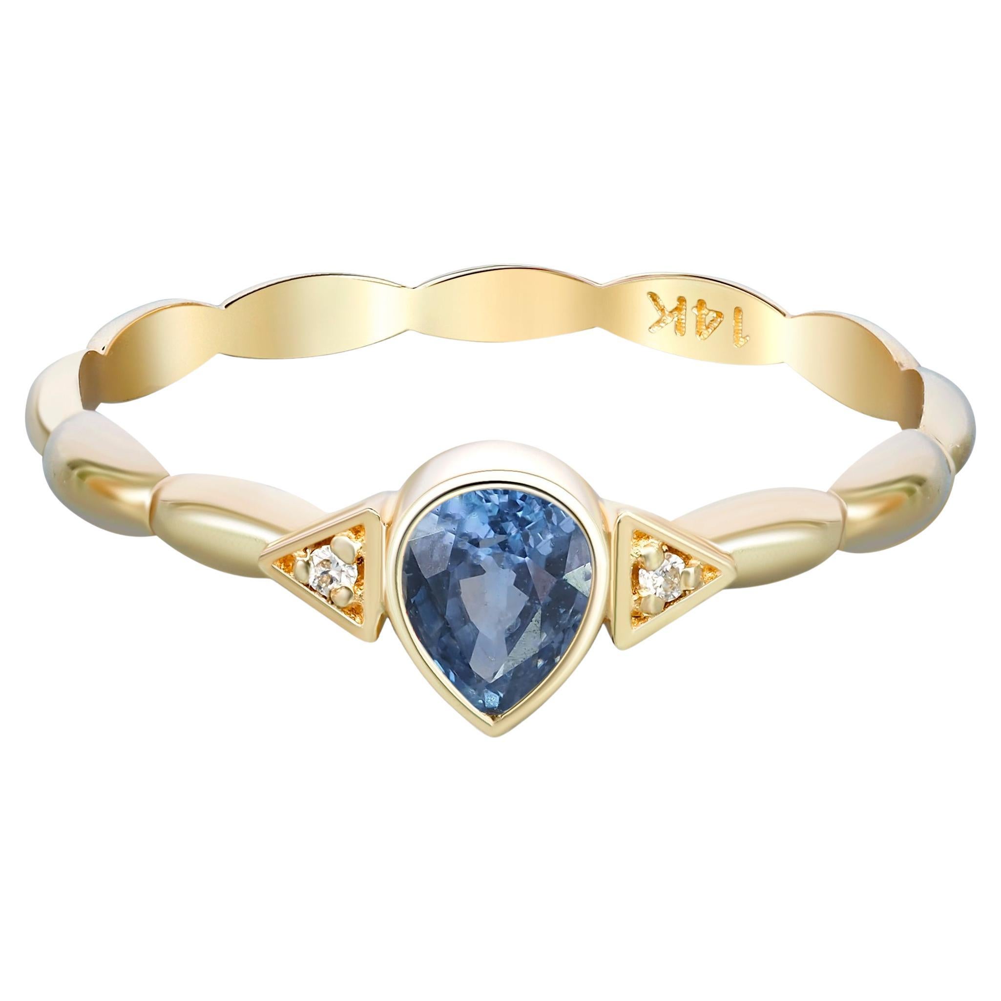 Pear sapphire 14k gold ring.