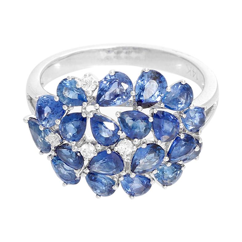 Pear Sapphire and Diamond 14 Karat White Gold Ring