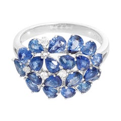 Pear Sapphire and Diamond 14 Karat White Gold Ring