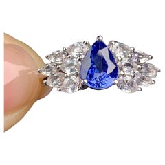 Pear Sapphire and Diamond Cocktail Ring, Antique Sapphire Gold Ring