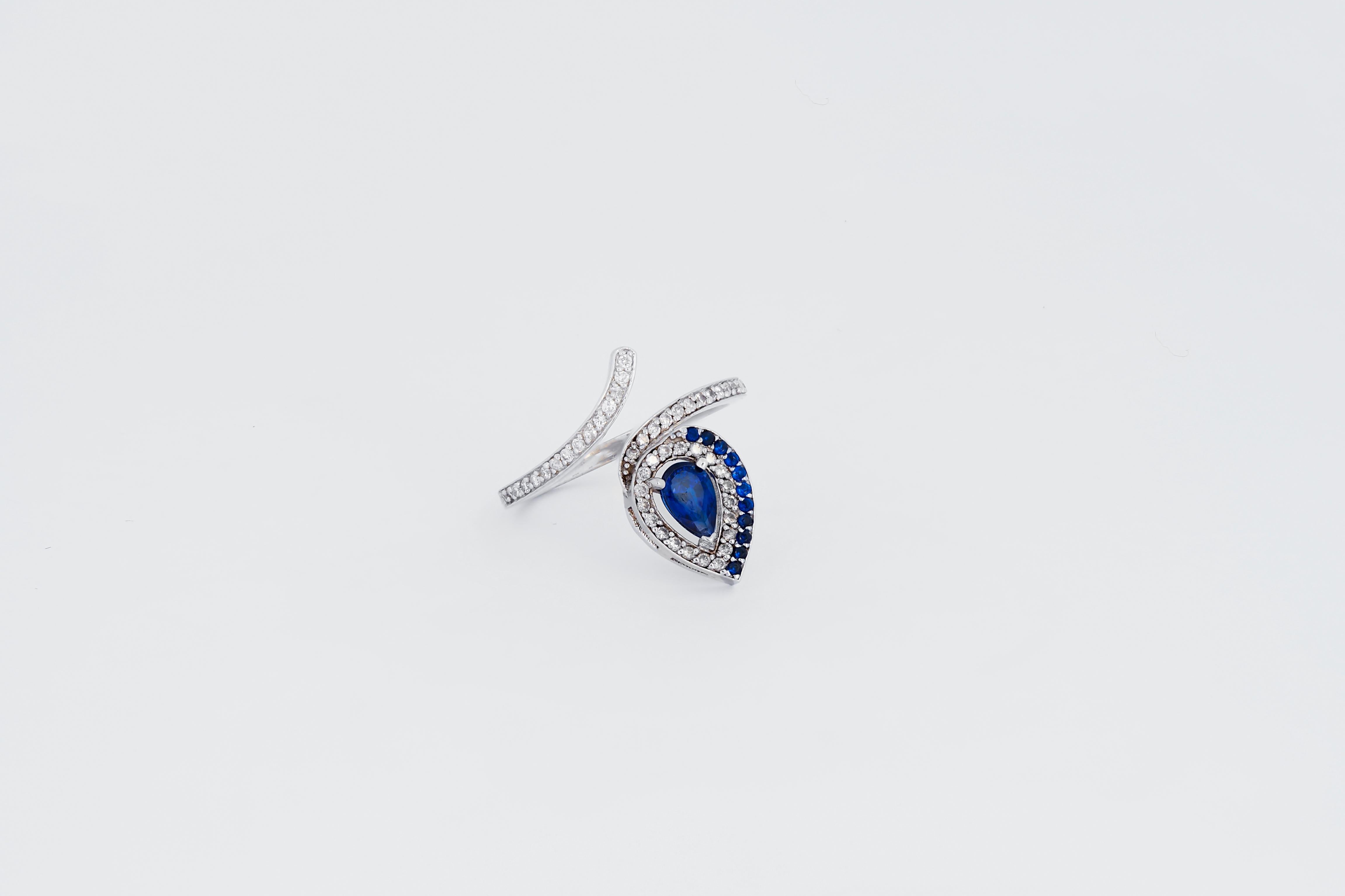 For Sale:  Pear sapphire and diamonds serpenti 14k gold ring 2