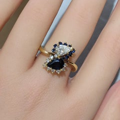 Pear Sapphire and Pear Diamond Bypass Ring in 18k Yellow Gold