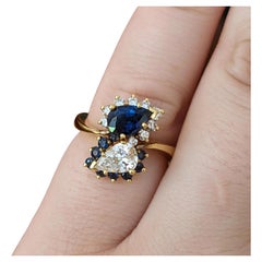 Pear Sapphire and Pear Diamond Bypass Ring in 18k Yellow Gold