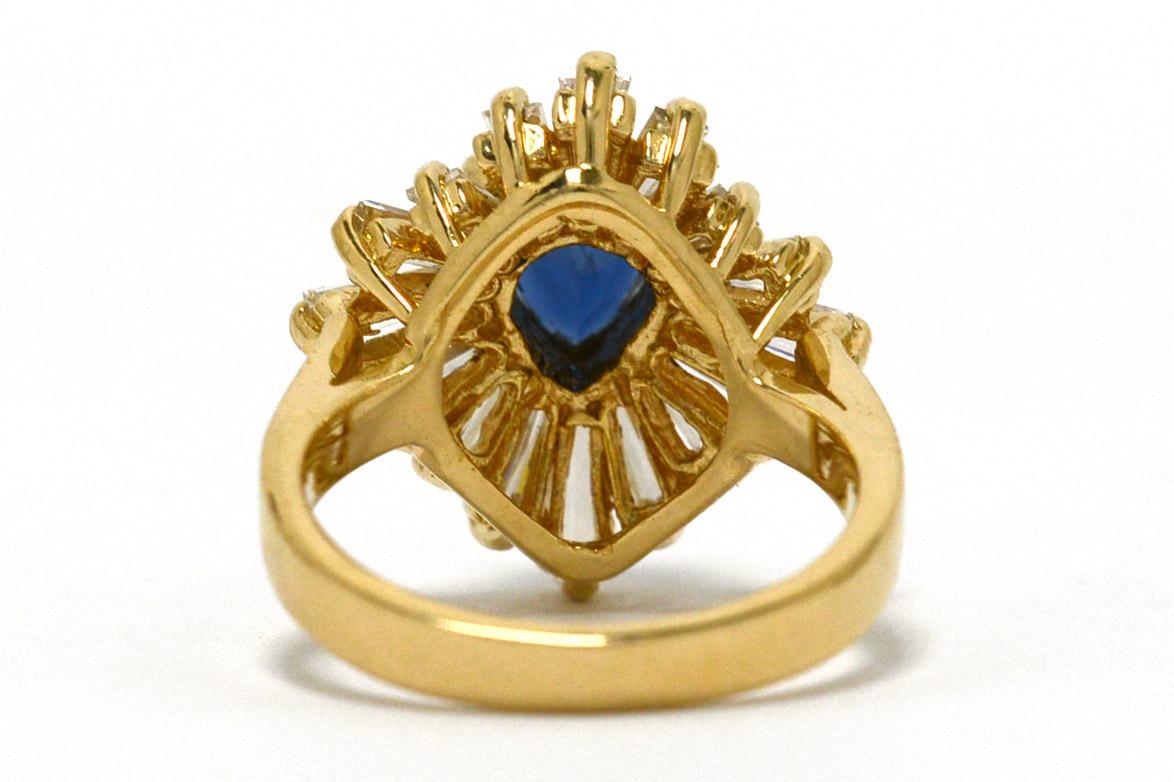 Pear Cut Pear Sapphire Baguette Diamond Cluster Gold Ballerina Ring Statement Jewelry