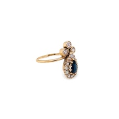 Pear Sapphire & Diamond Halo 18 Carat Yellow Gold Coronet Cluster Ring, c.1890s