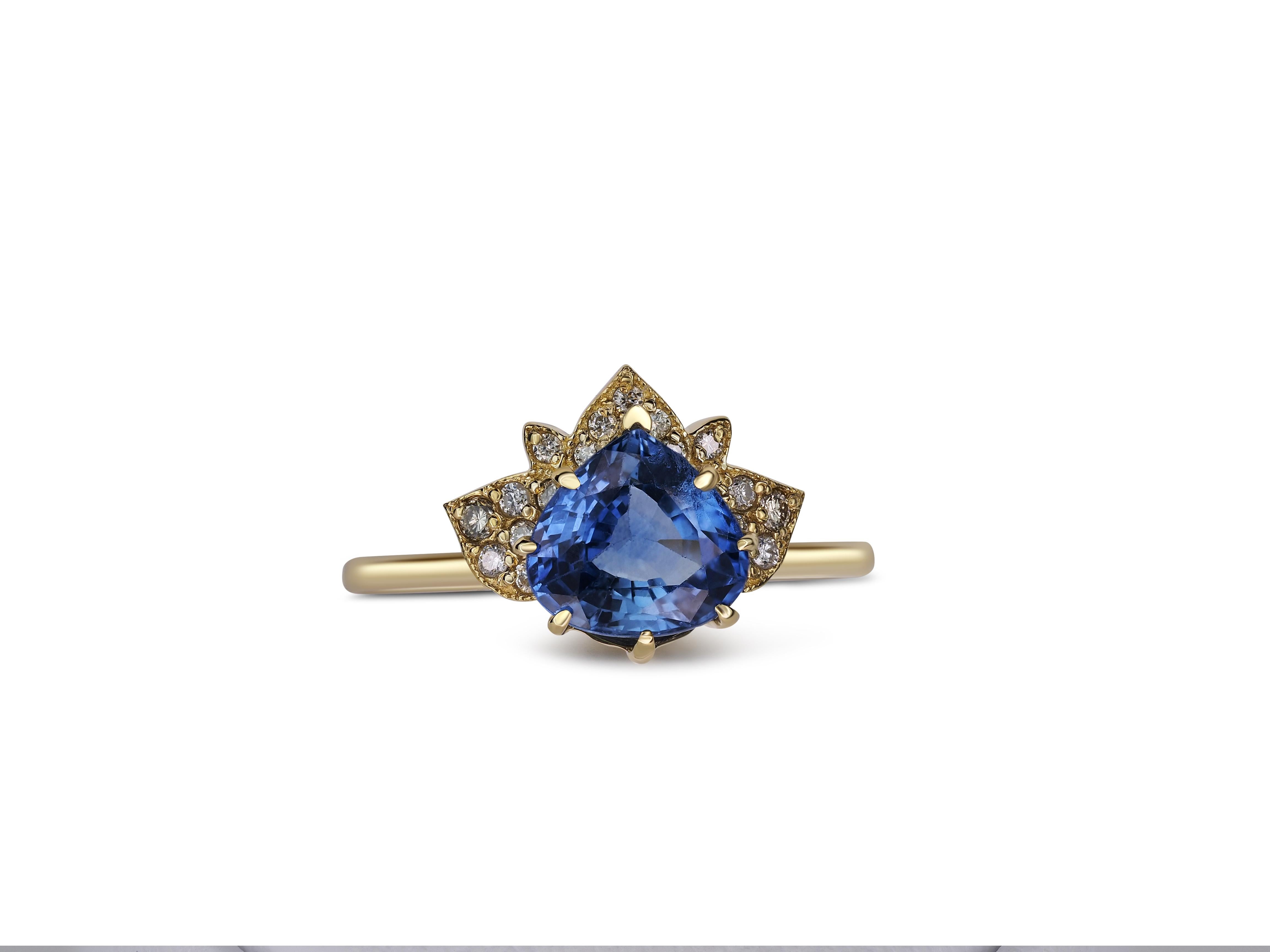 Modern Pear Sapphire Ring, Lotus Ring with Sapphire, Certified Shri Lanka Sapphire Ring