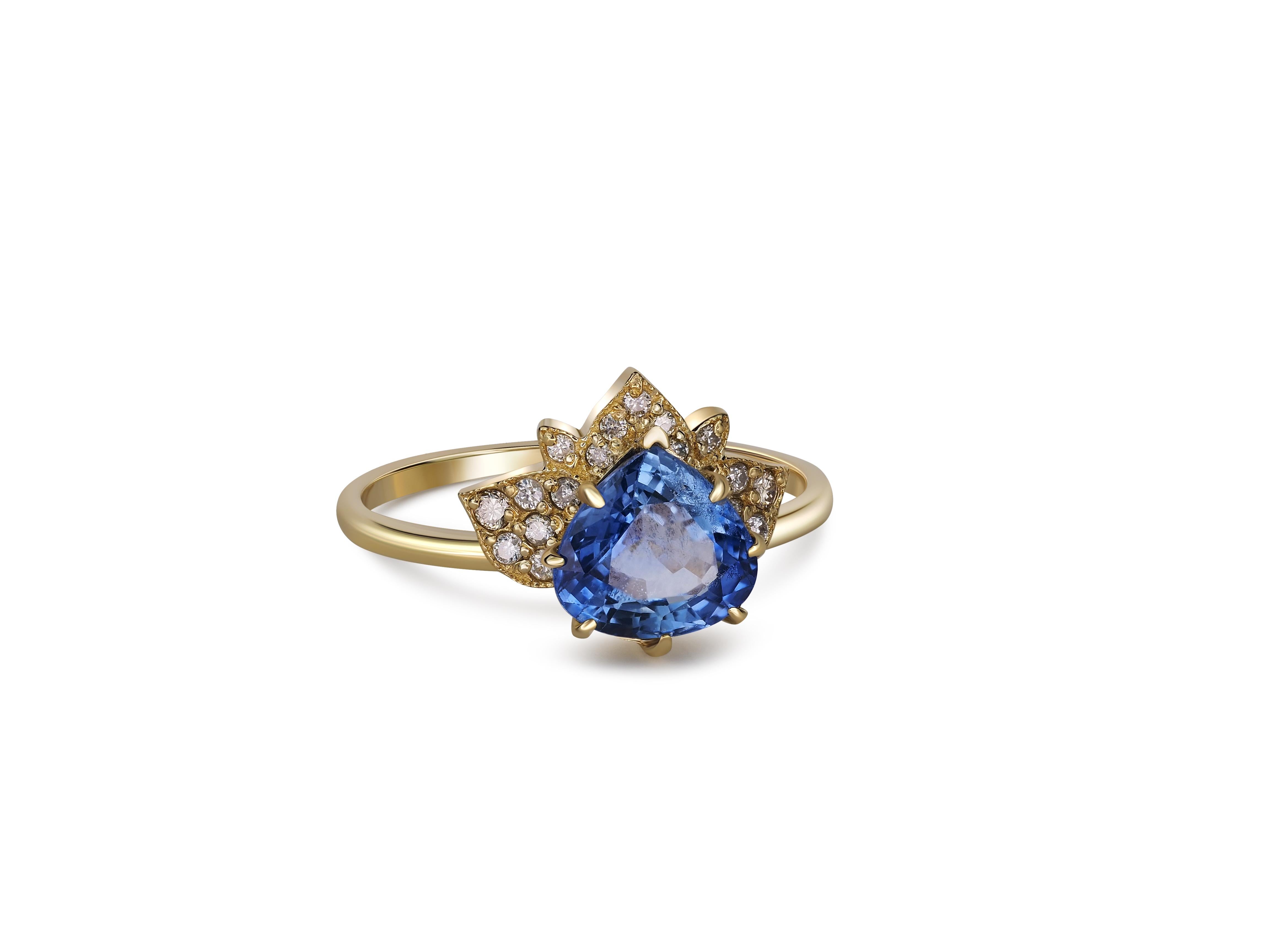 Pear Cut Pear Sapphire Ring, Lotus Ring with Sapphire, Certified Shri Lanka Sapphire Ring