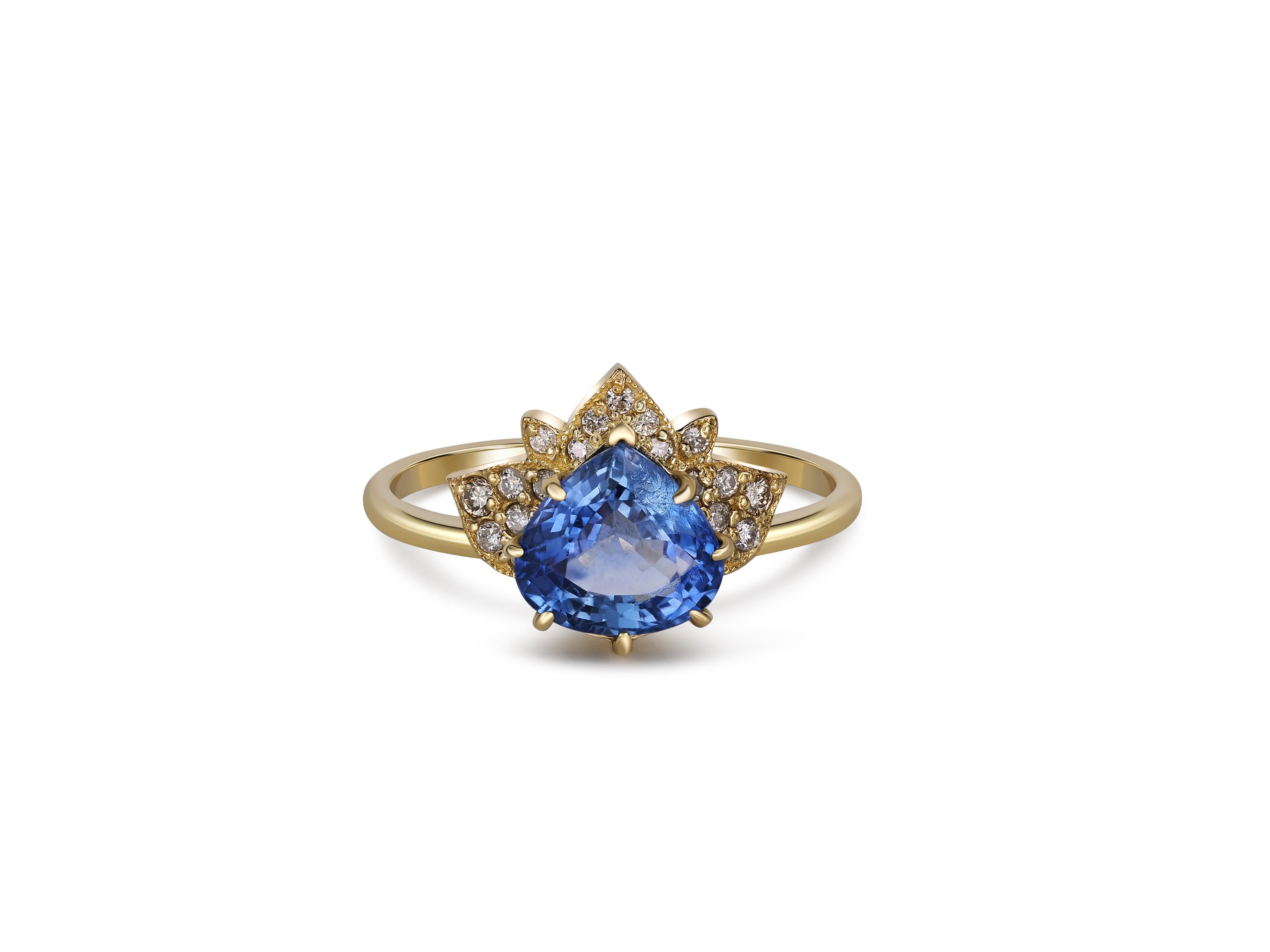 Pear Sapphire Ring, Lotus Ring with Sapphire, Certified Shri Lanka Sapphire Ring In New Condition In Istanbul, TR