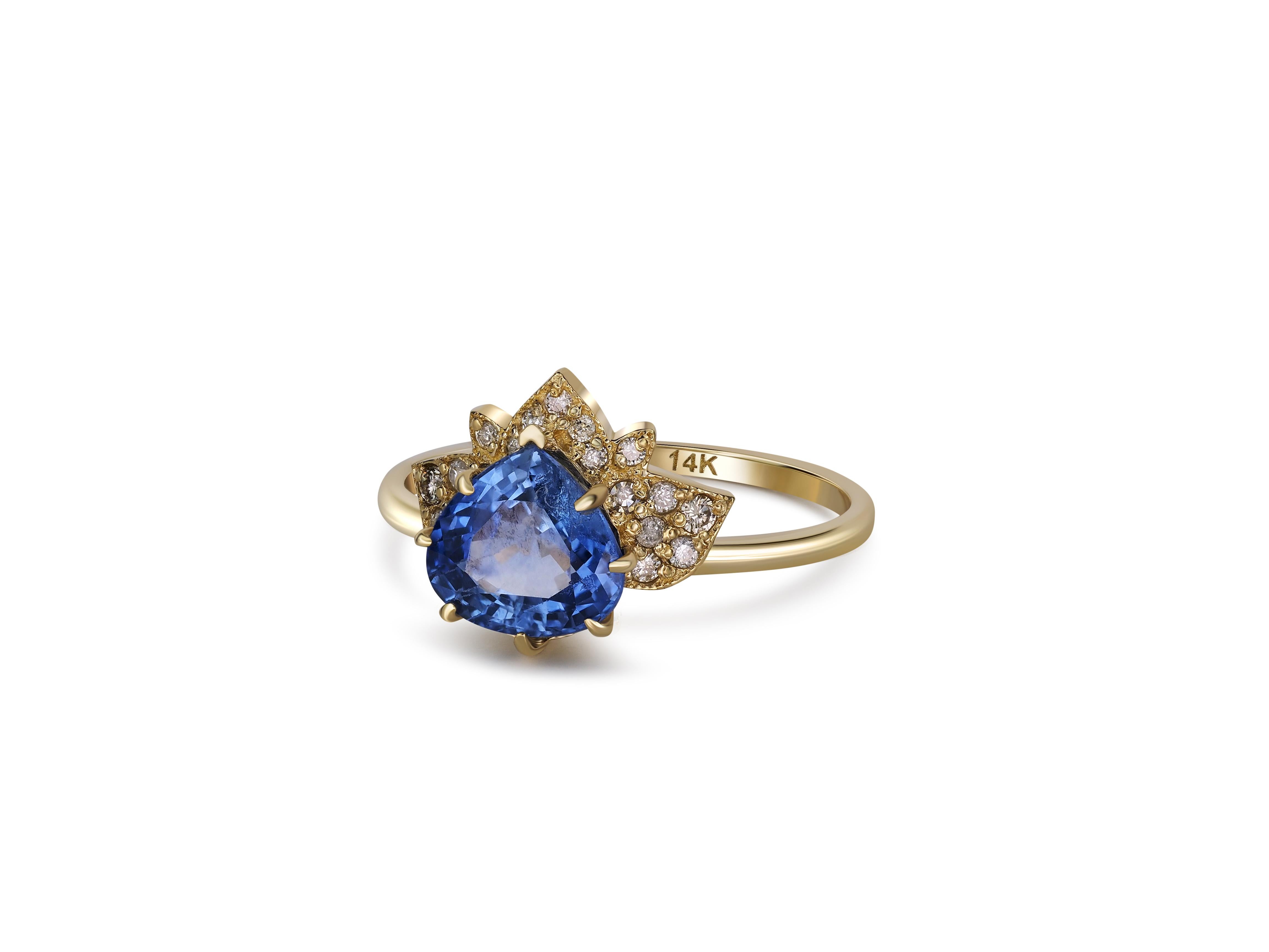 Women's or Men's Pear Sapphire Ring, Lotus Ring with Sapphire, Certified Shri Lanka Sapphire Ring