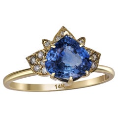 Pear Sapphire Ring, Lotus Ring with Sapphire, Certified Shri Lanka Sapphire Ring
