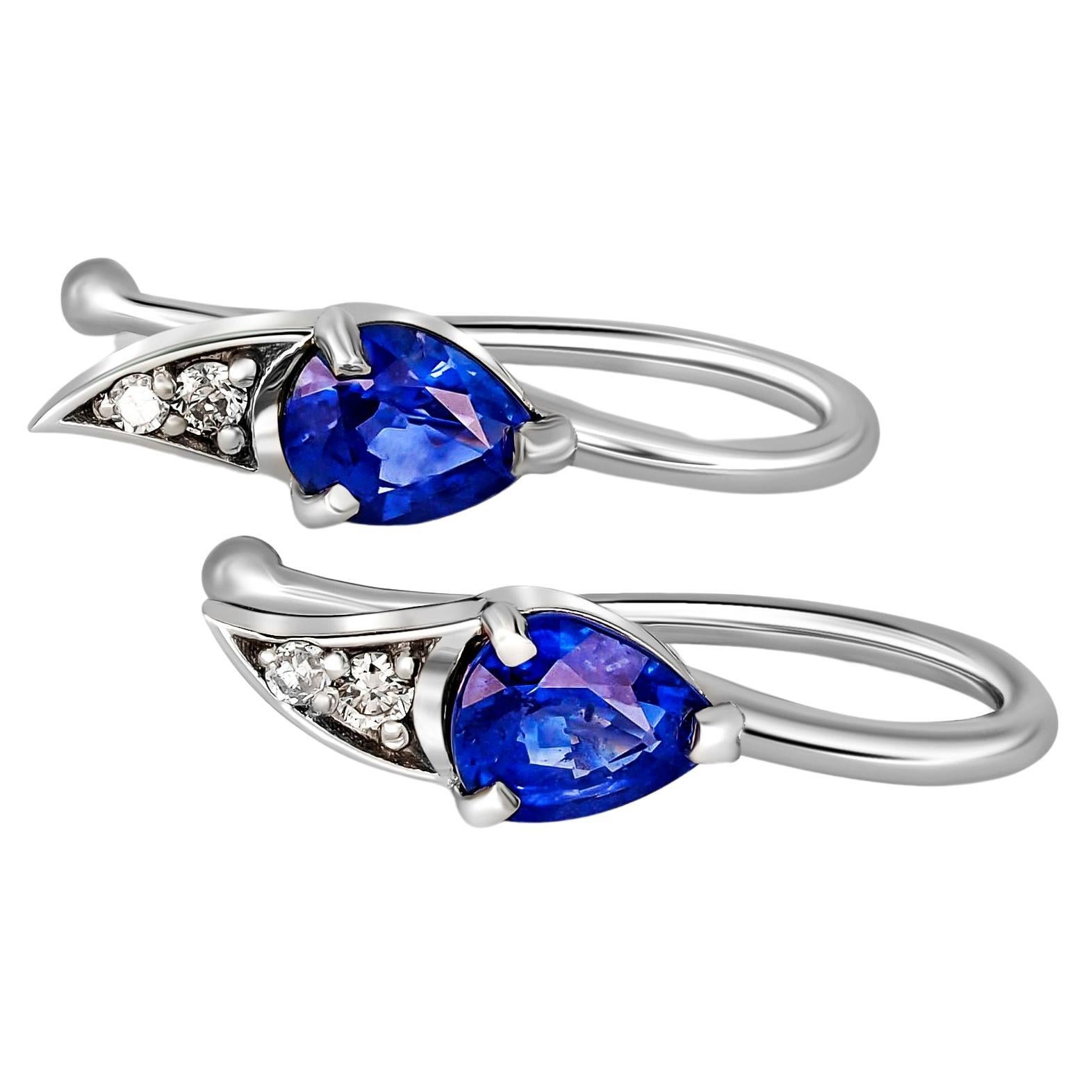 Pear sapphires 14k gold earrings.  For Sale