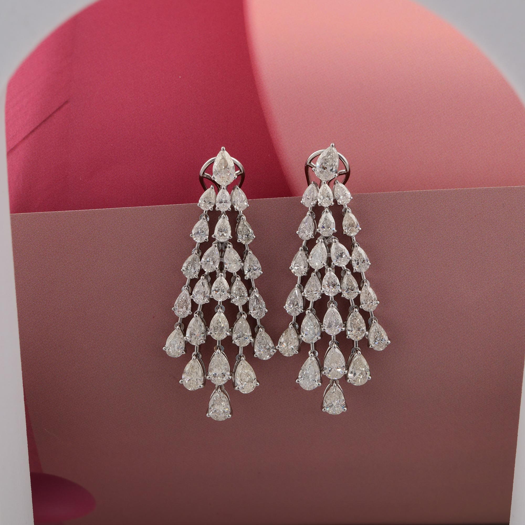 Moderne Boucles d'oreilles chandelier poire 11,02 carats diamant naturel or blanc 18k en vente