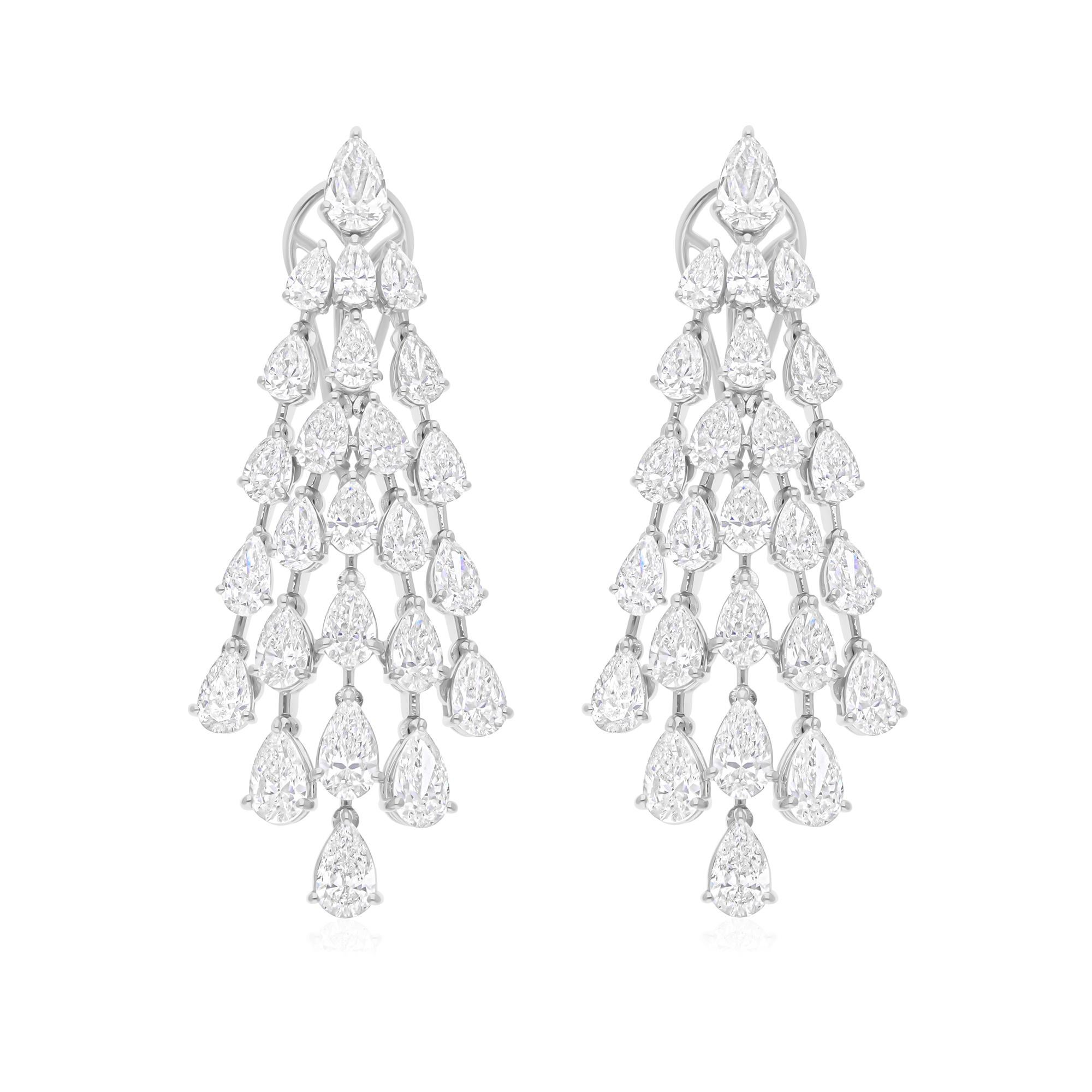 Boucles d'oreilles chandelier poire 11,02 carats diamant naturel or blanc 18k Neuf - En vente à Diera, Dubai