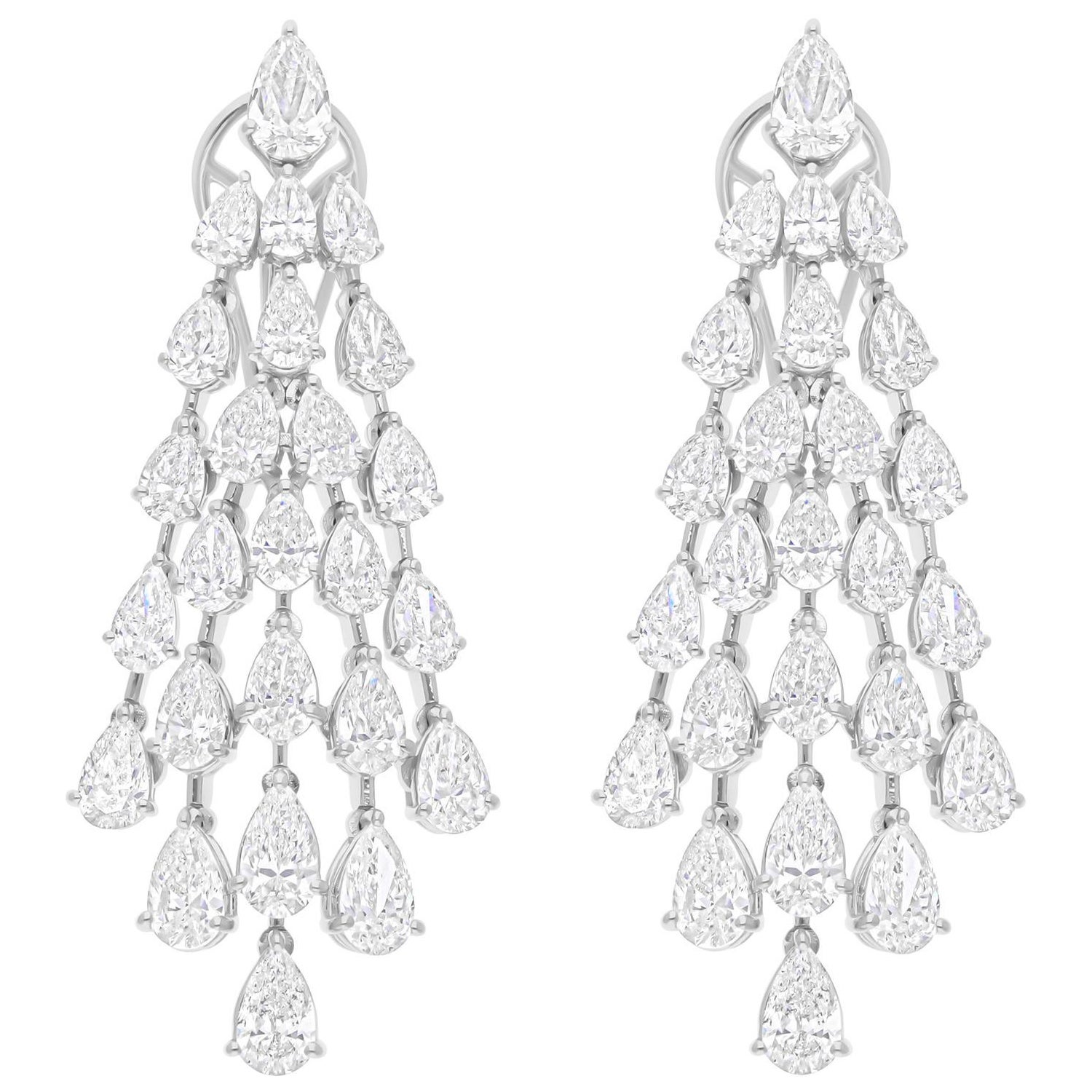 Boucles d'oreilles chandelier poire 11,02 carats diamant naturel or blanc 18k en vente