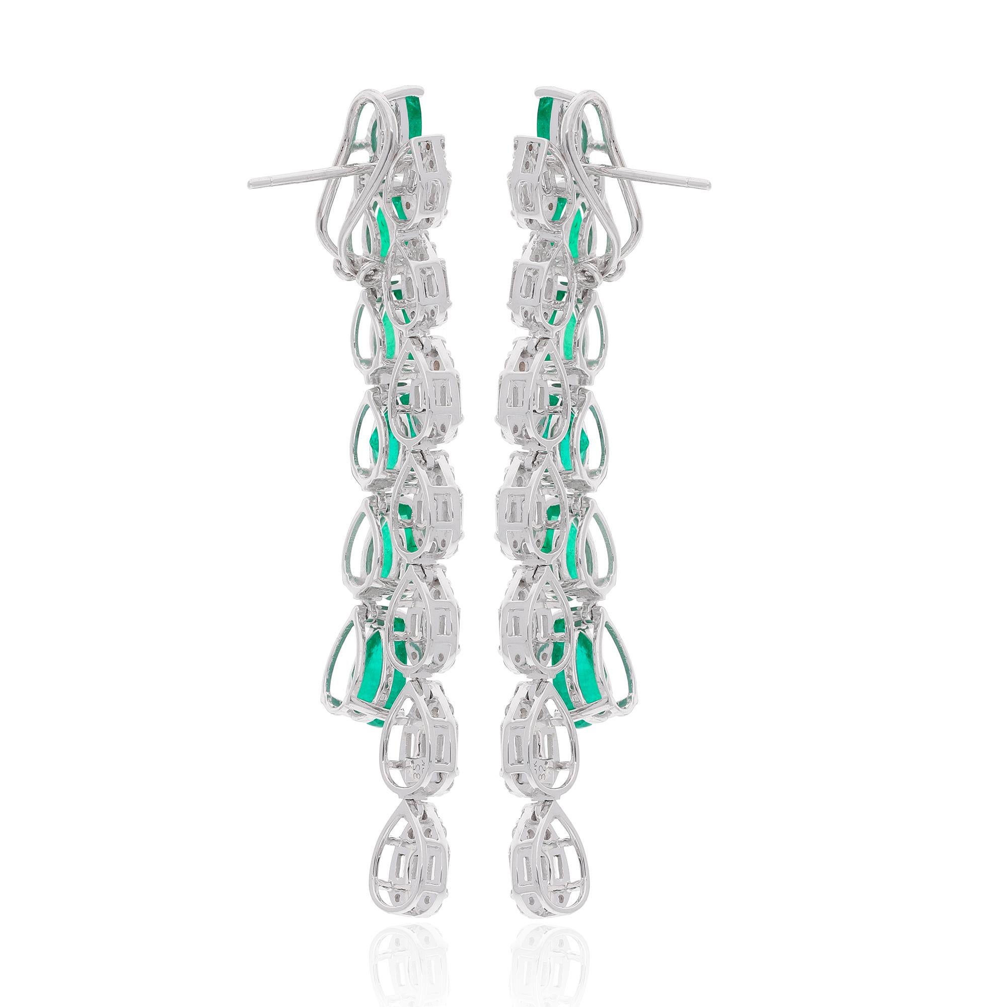 Pear Shape 13.06Tcw Zambian Emerald Diamond Dangle Drop Earrings 18K White Gold For Sale 1