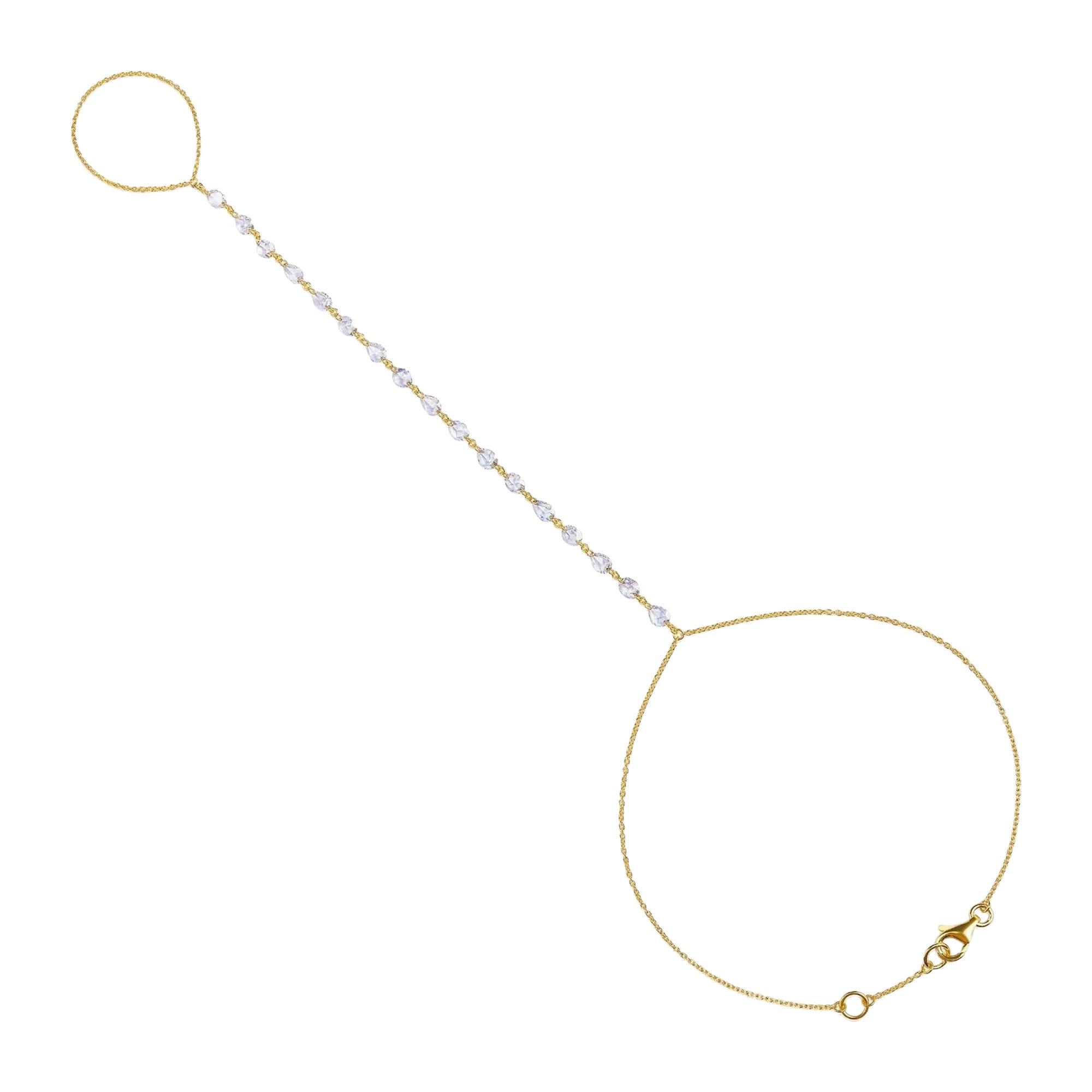 Bracelet chaîne en or 14 carats avec 17 diamants en forme de poire en vente