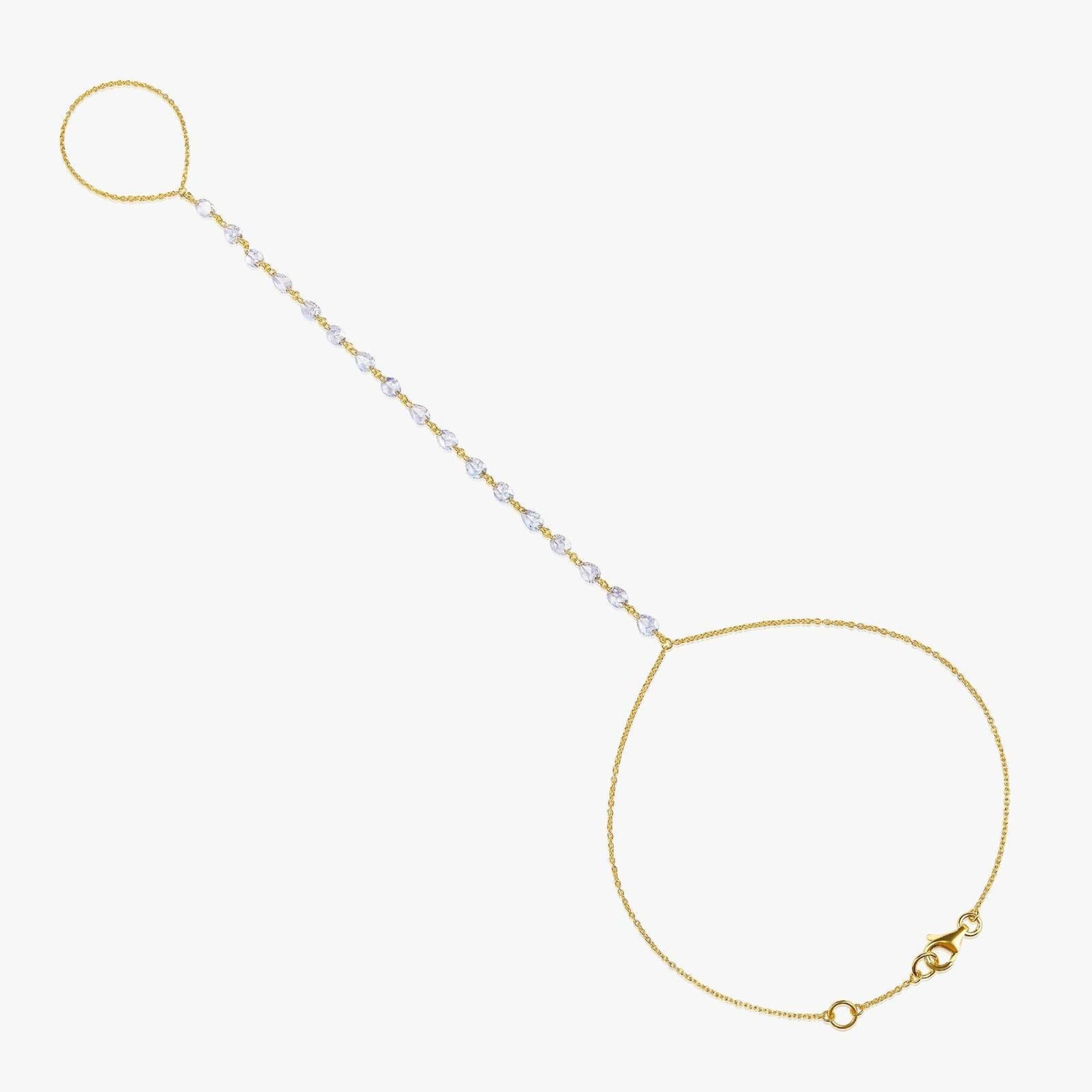 Pulsera Cadena Oro 14K Forma Pera 17 Diamantes